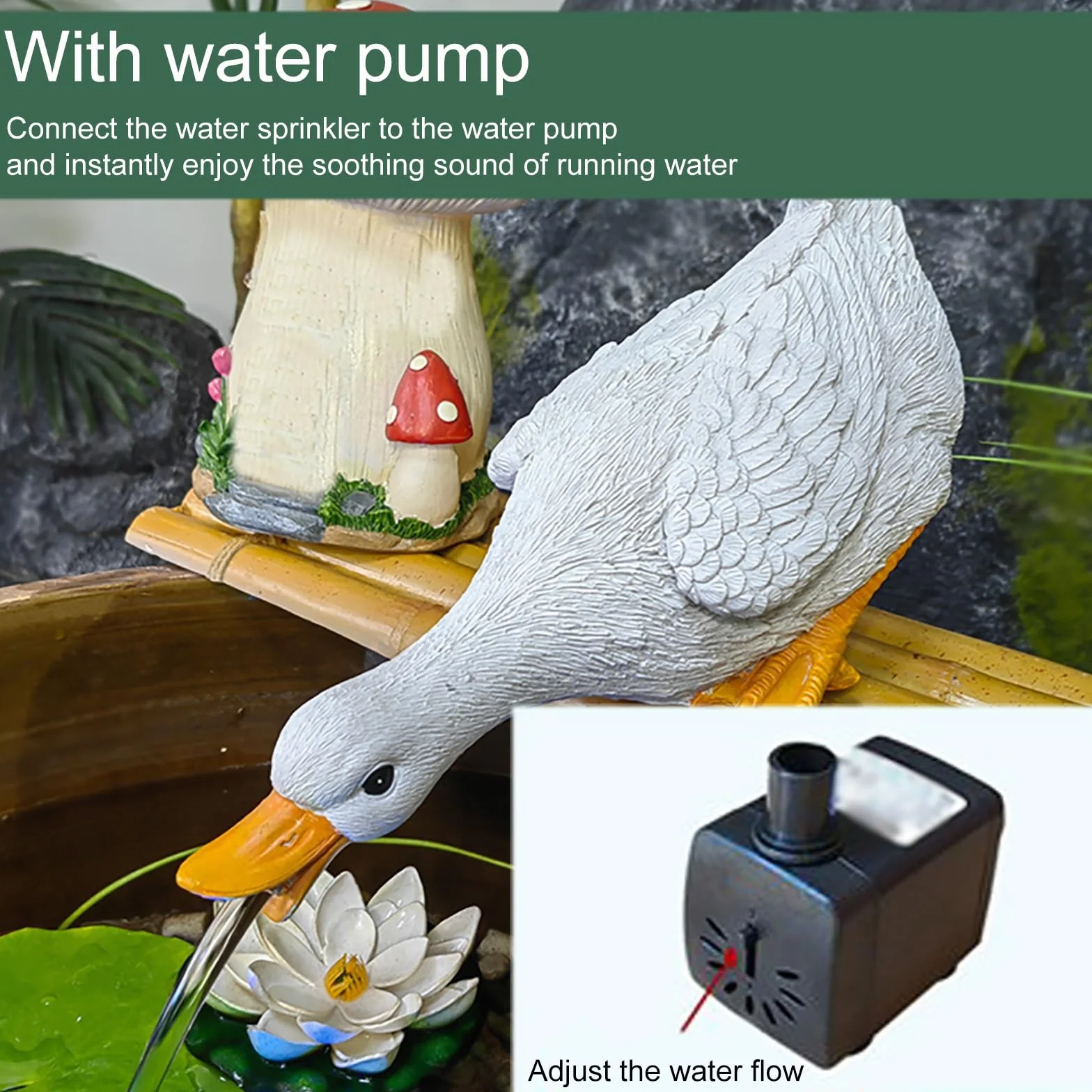 Gargouille avec Pompe pour Bassin, Fontaine à Circulation Automatique pour Bassin à Carpes Koï (Vert)