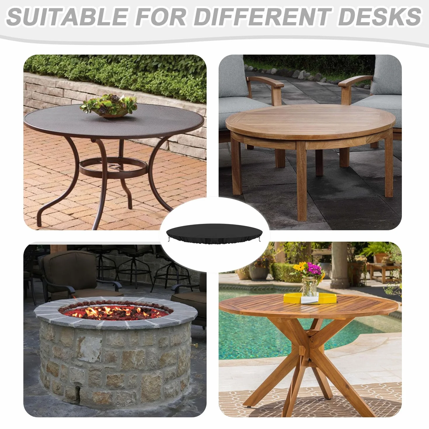 Housse de Protection Table Basse de Jardin Impermeable Anti-UV Tissu Oxford 420D Ø102x10cm