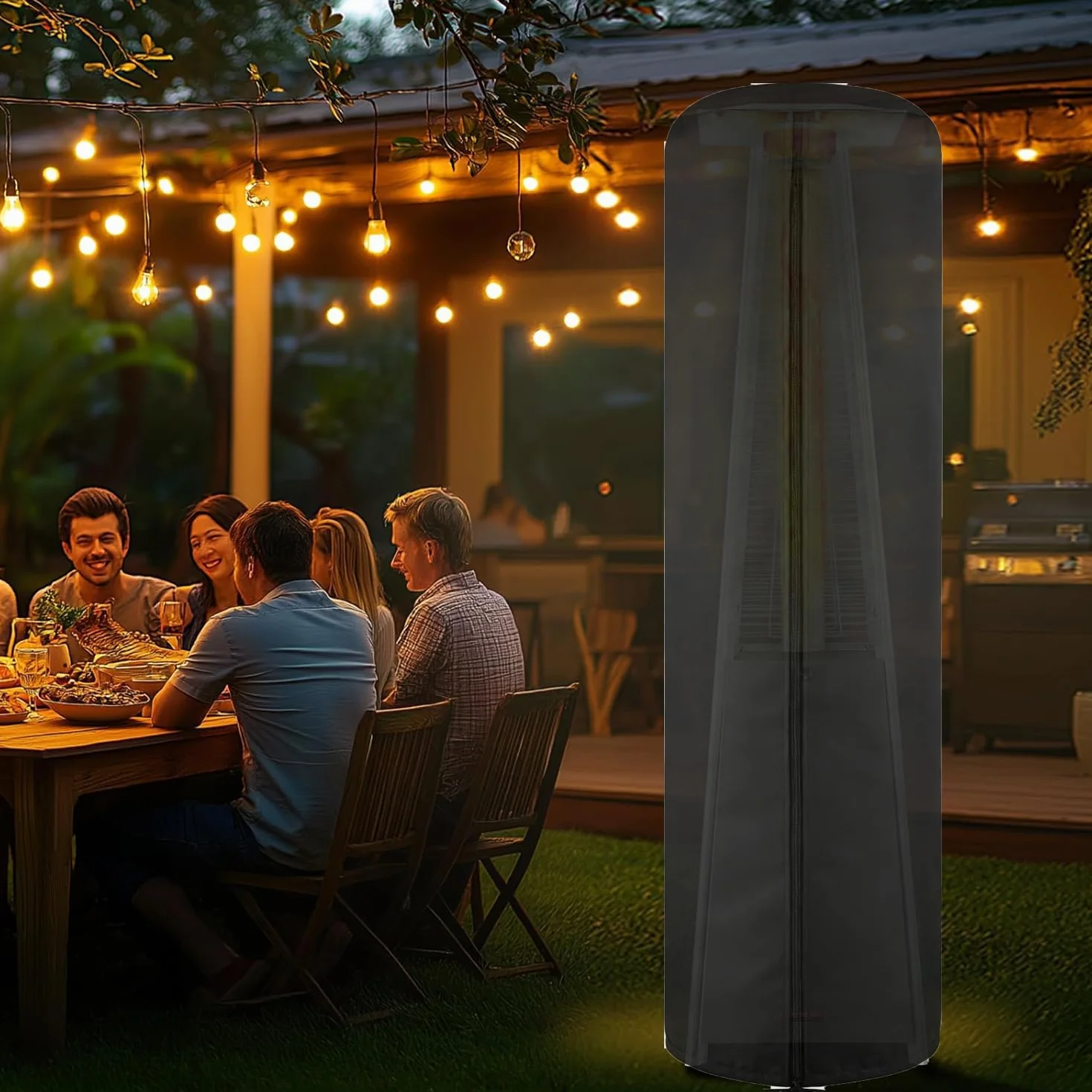 Housse de chauffage de terrasse imperméable Oxford 420D, protection pluie UV poussière, noir 221x61x53 cm