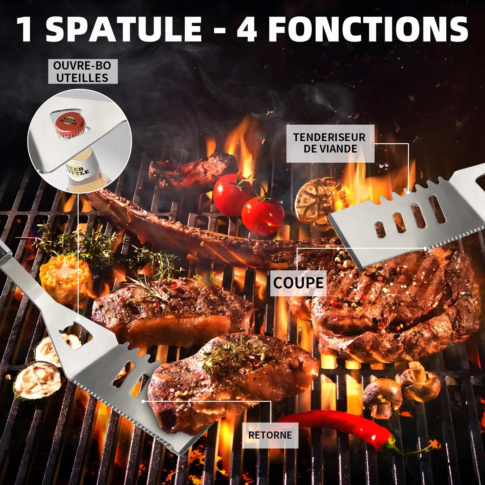 Ensemble Ustensiles Barbecue Acier Inoxydable 11 Pièces - Kit Accessoires Grill avec Sac Portable