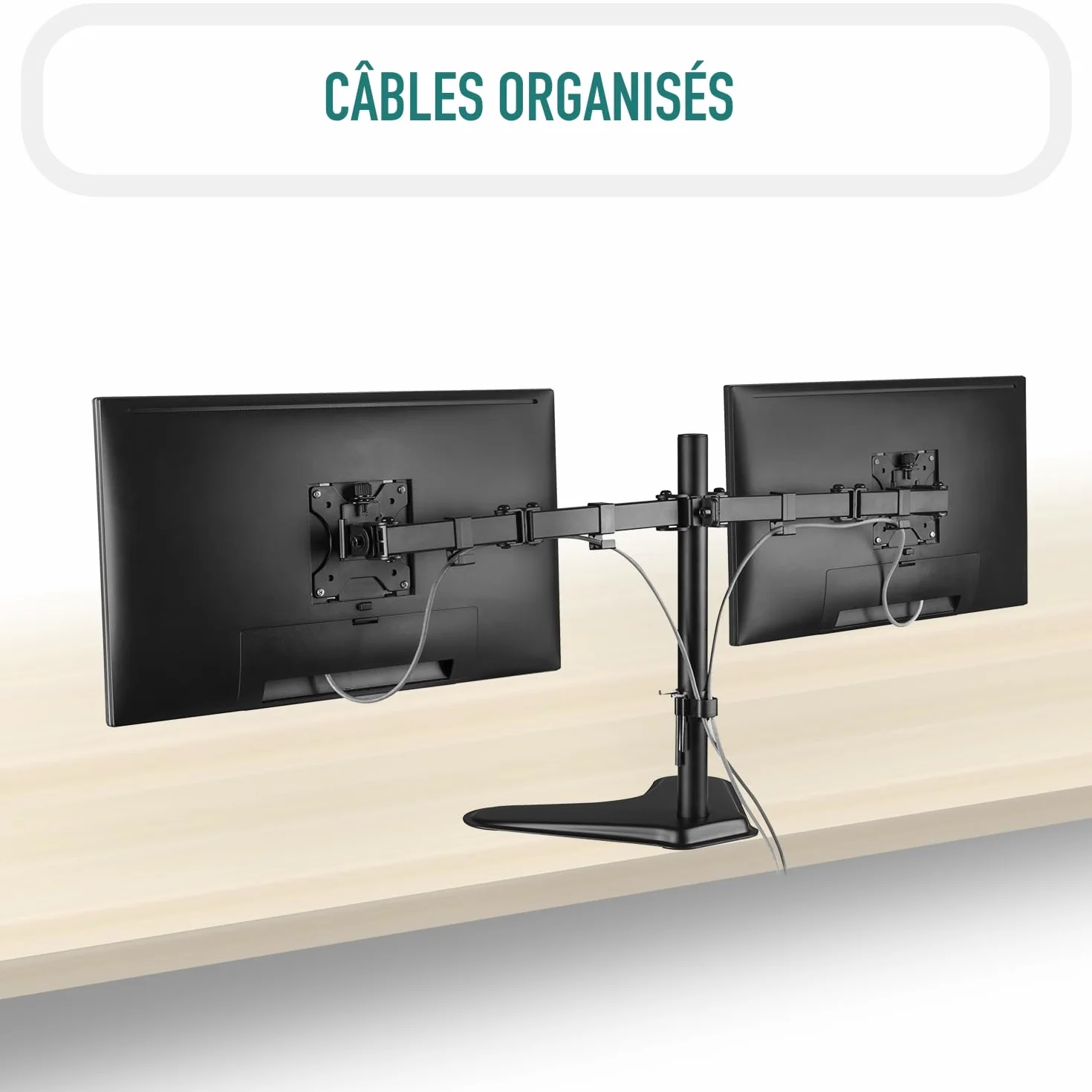 Support Écran PC pour Deux Moniteurs 13-32 Pouces, VESA 75/100 mm, Inclinaison ±45°, Pivotement 360°, jusqu'à 8 kg