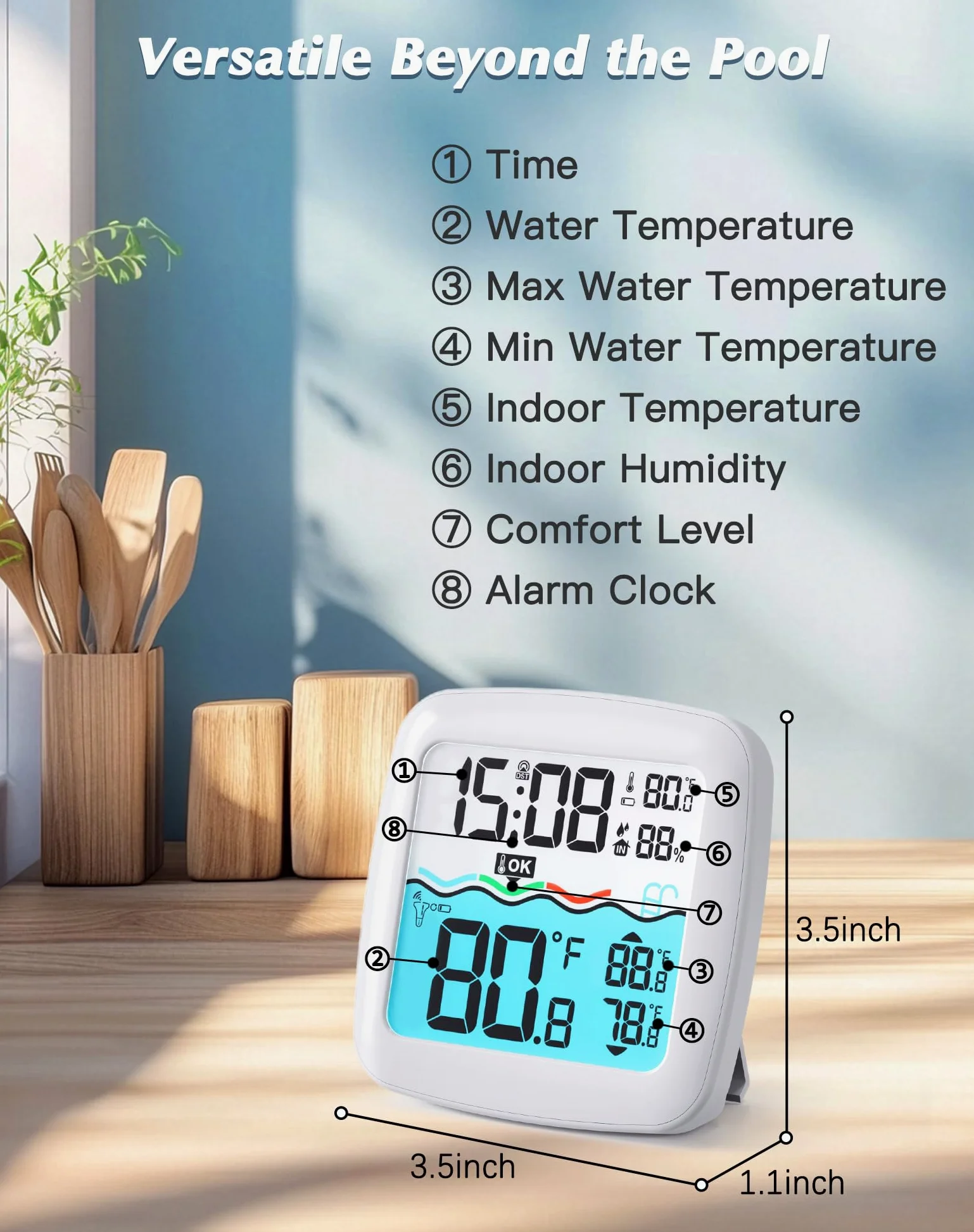 Thermomètre de piscine étanche IPX8 Thermomètre numérique flottant pour spa, piscine, aquarium et étang