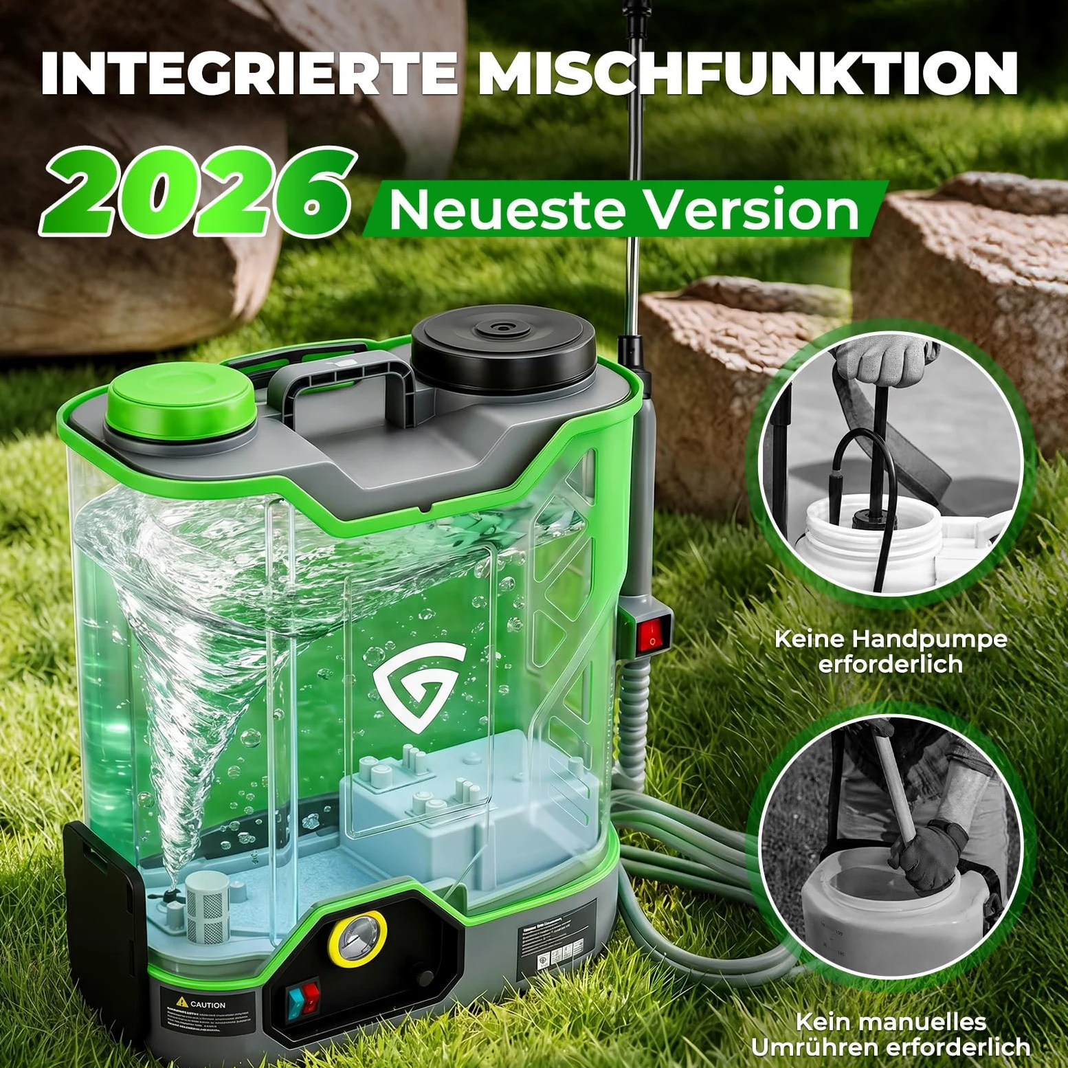 Pulvérisateur à pression sans fil 18 l avec 2 batteries 21 V 4,0 Ah, pulvérisateur arrière avec pression de 0 à 100 psi, système de mélange, 7 buses et lance télescopique, pour jardin