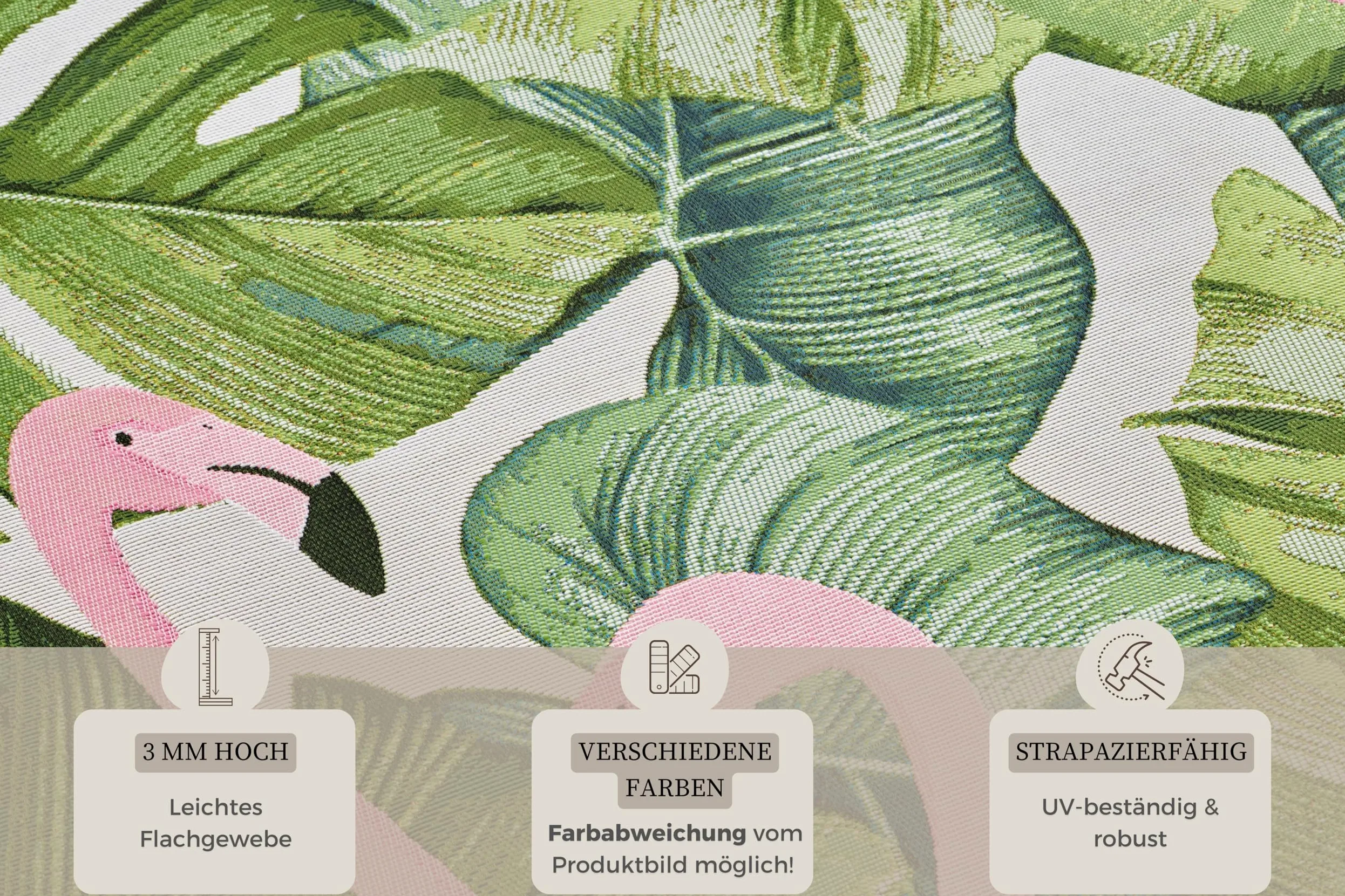 HANSE Home Tropical Flamingo Tapis d'intérieur et d'extérieur tissé à Plat Motif Palmiers tropicaux - Certifié Öko-Tex - Résistant aux intempéries et aux UV - pour Balcon, terrasse, Jardin, Salon -