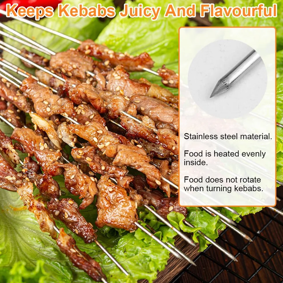 Brochettes en Acier Inoxydable 25 cm, Pique a Brochette Réutilisables, Aiguilles à Roulade pour Barbecue, Bœuf, Poisson