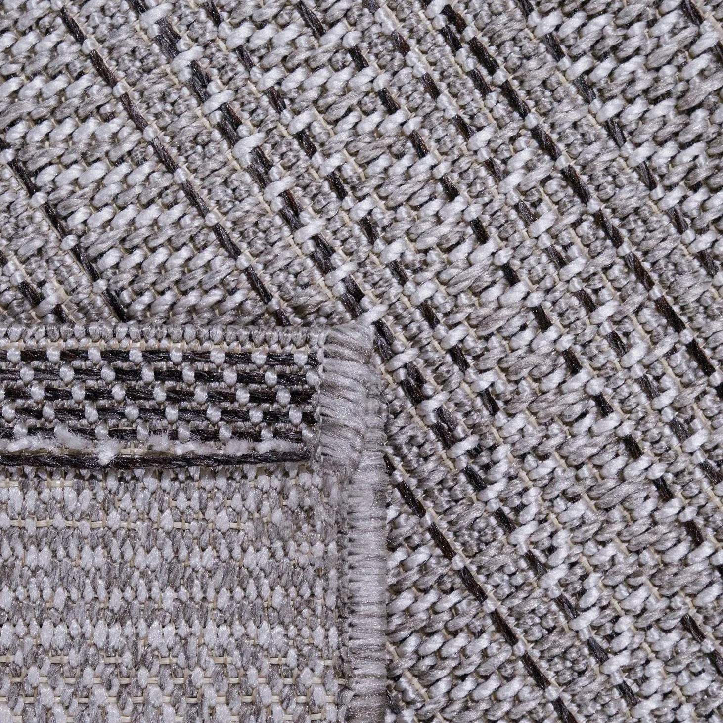 Paco Home Tapis Look Jute Indoor-Outdoor - Naturel & Noir, Robuste & Élégant, Idéal pour Terrasse & Salon, Dimension:120x170 cm, Couleur:Gris