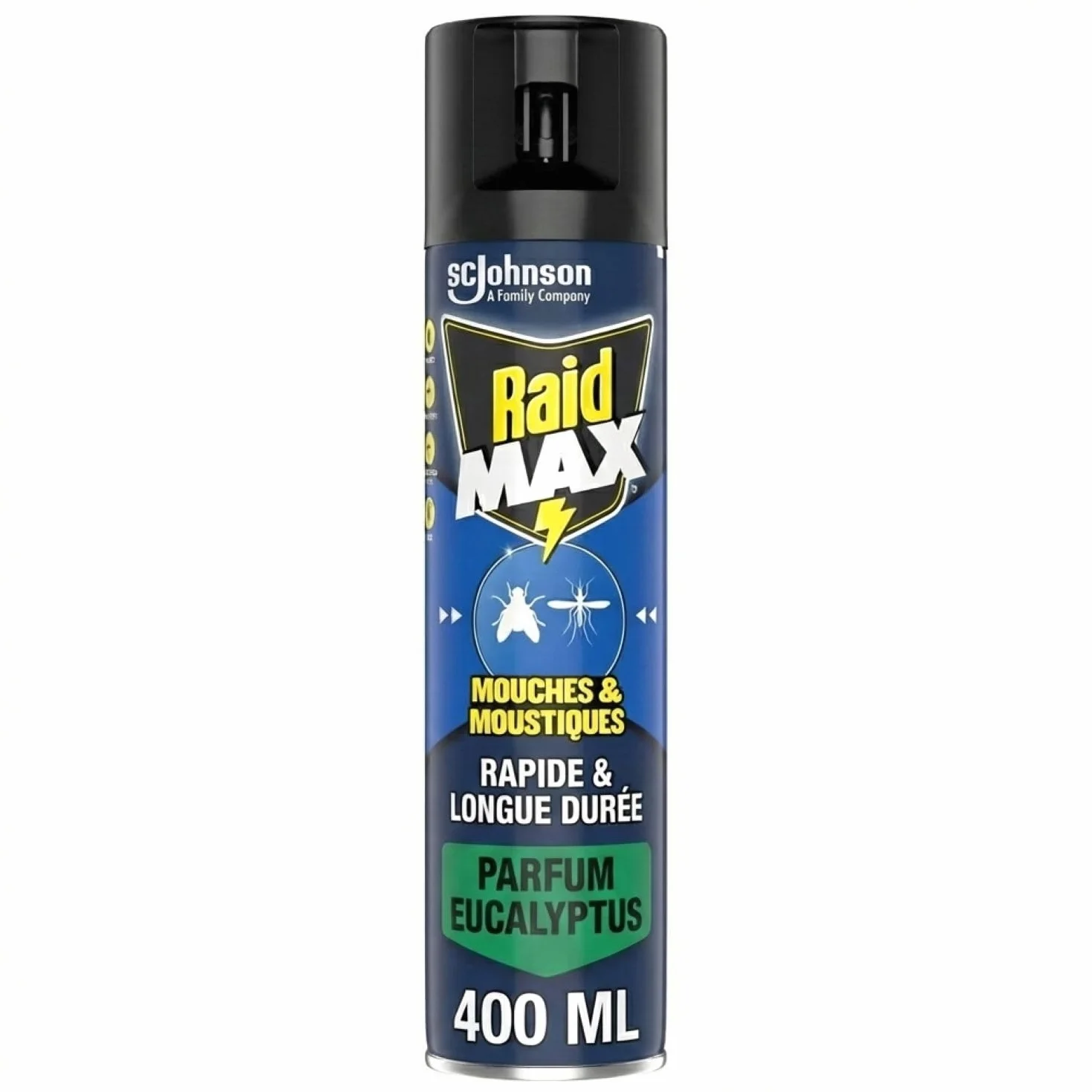 Raid Max Aérosol Mouches et Moustiques 2 en 1 Action Rapide Longue Durée Parfum Eucalyptus 24h