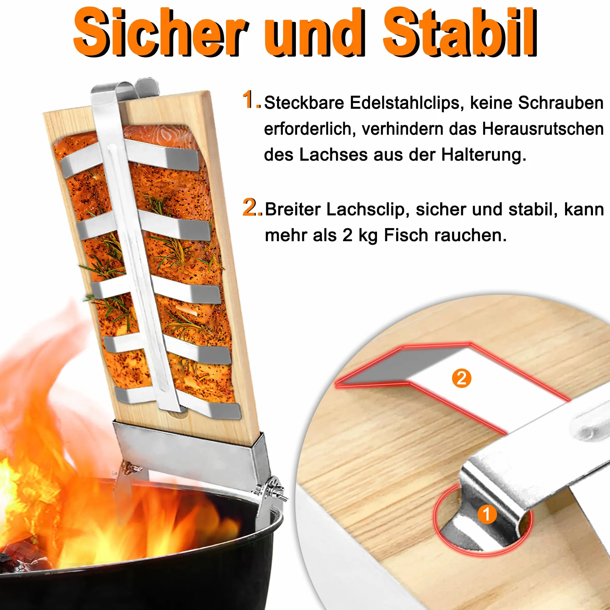LZQ Lot de 4 planches à saumon flambé avec support en acier inoxydable 5 niveaux réglables