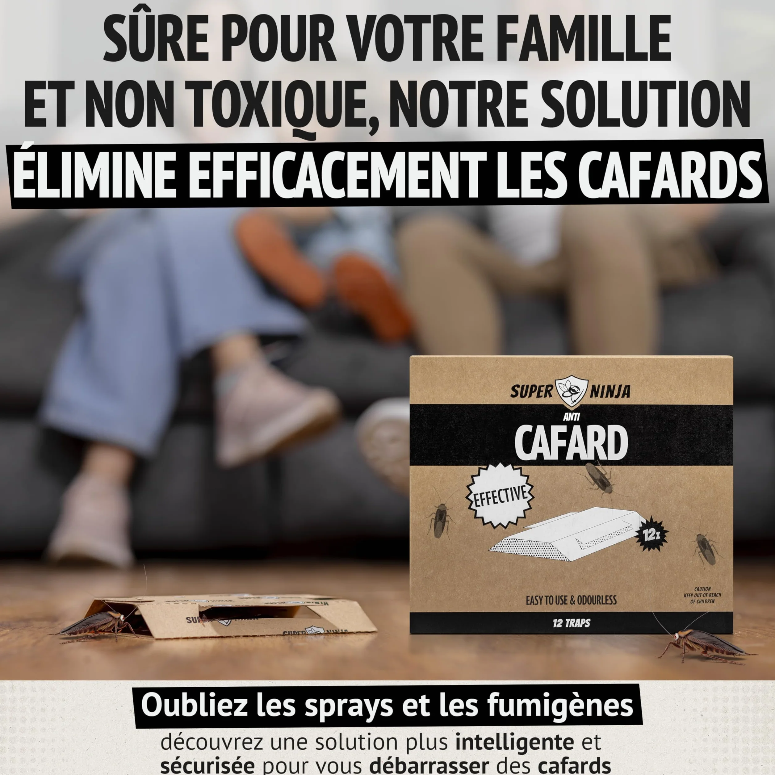 Pièges Cafards Super Ninja 12 Pièges Collants Anti Cafard Non Toxique