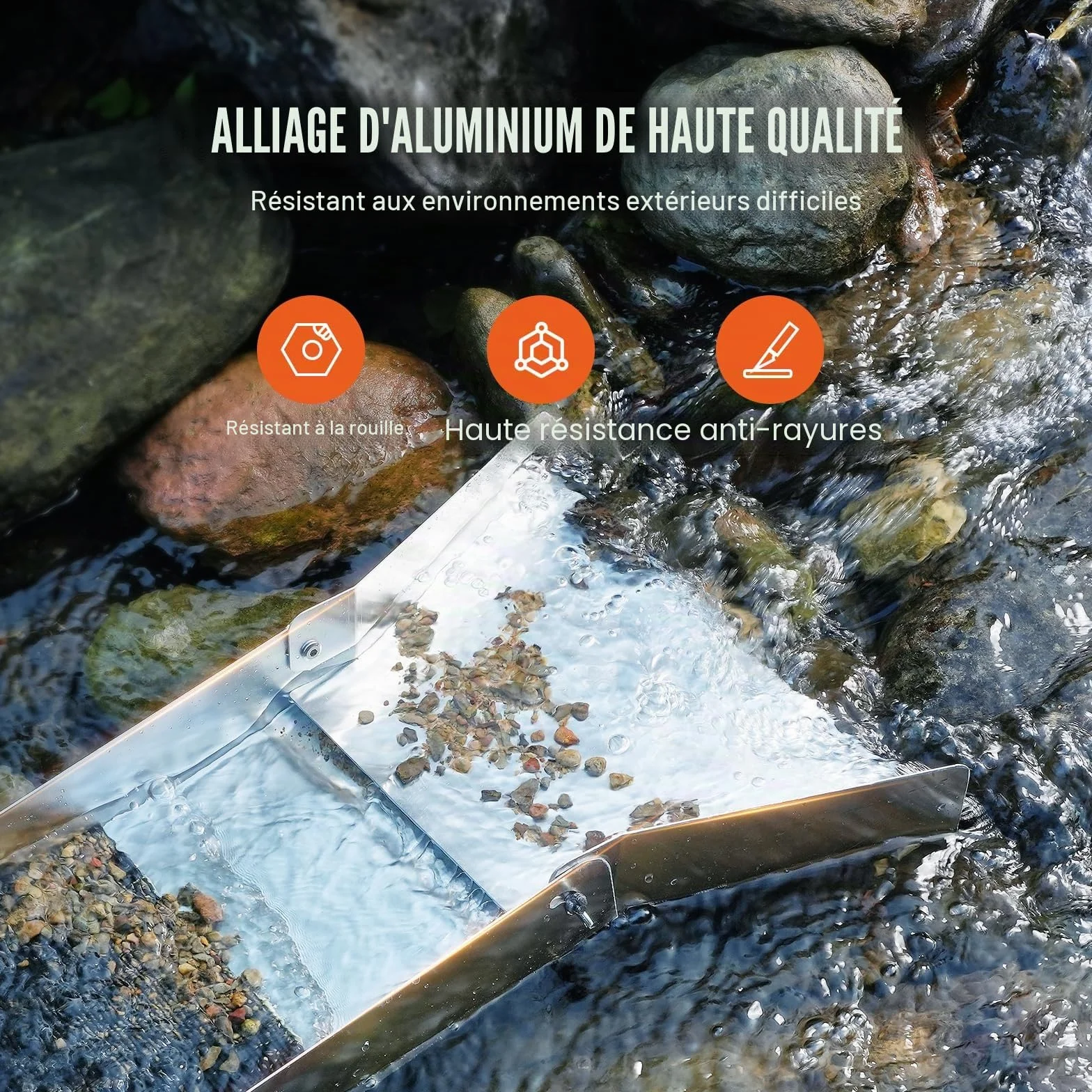 VEVOR Kit d'Orpaillage Portable 23 Pièces 127 cm Rampe d'Orpaillage en Aluminium avec Bâtée Tamis Pipettes Pelle