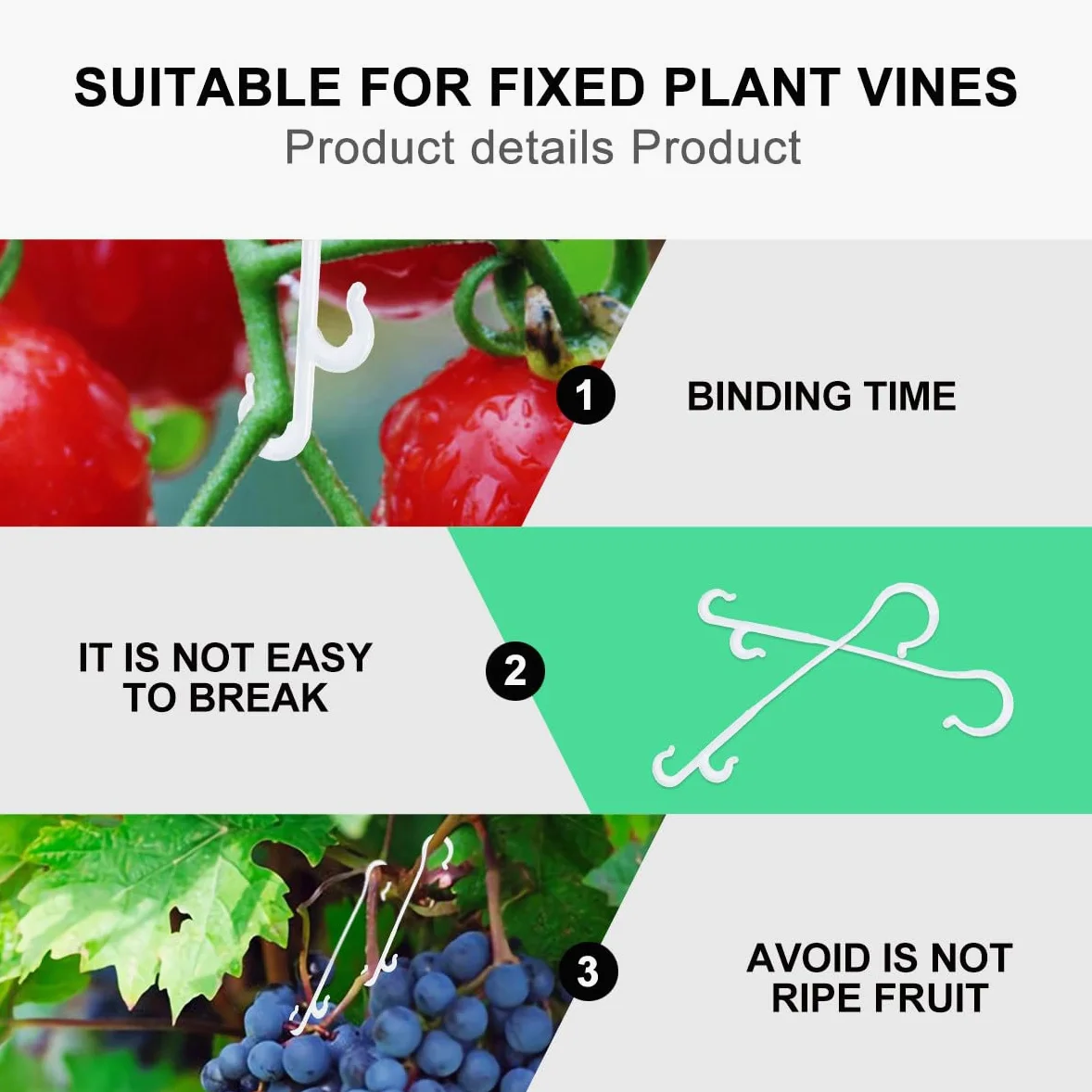 NUOBESTY 850 Crochets de Support en Nylon pour Plants de Tomates et Concombres, Économise Main-d'œuvre et Temps de Fixation, Adaptés pour Serrage et Jardin