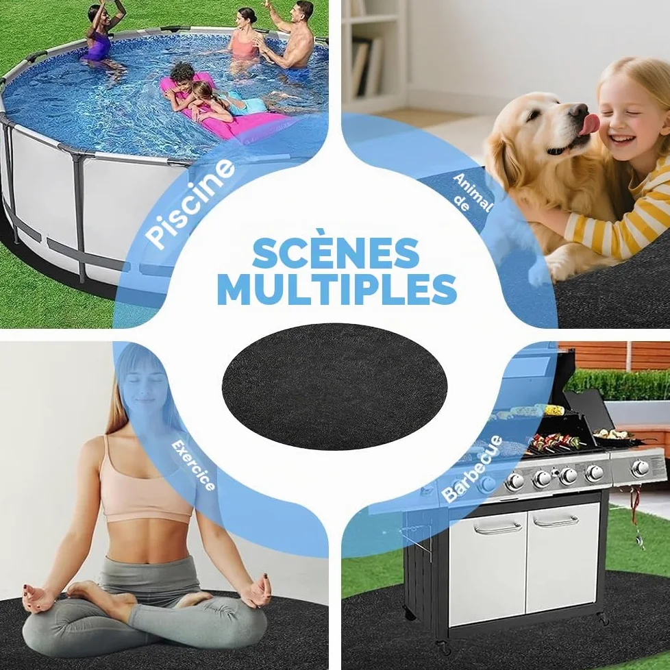 Tapis De Sol De Piscine, 305 cm Tapis de Sol Piscine Ronde, Rond Tapis Piscine Hors Sol, Pliable Tapis de Sol pour Piscine Ronde,Tapis Piscine AntidéRapant et Ultra Absorbante, für Frame Pools