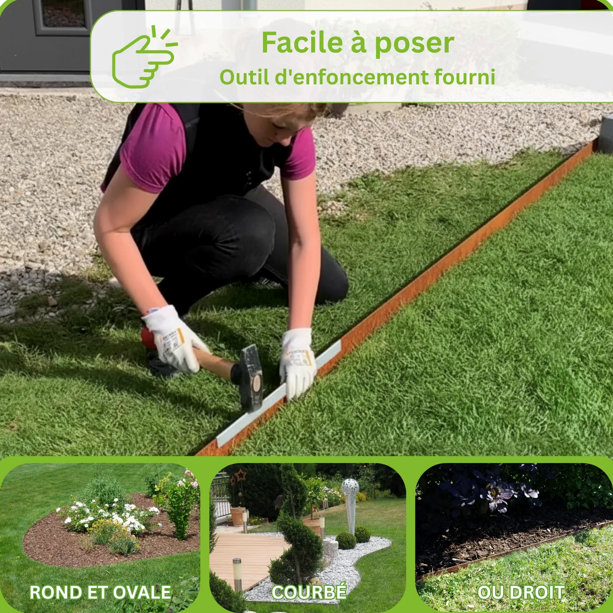 innogard Bordure de Gazon en Acier Corten épaisseur 1mm - 5m x 20cm | Bande de bordure pour pelouse, délimitation et bordure de parterres, bordure de parterre souple