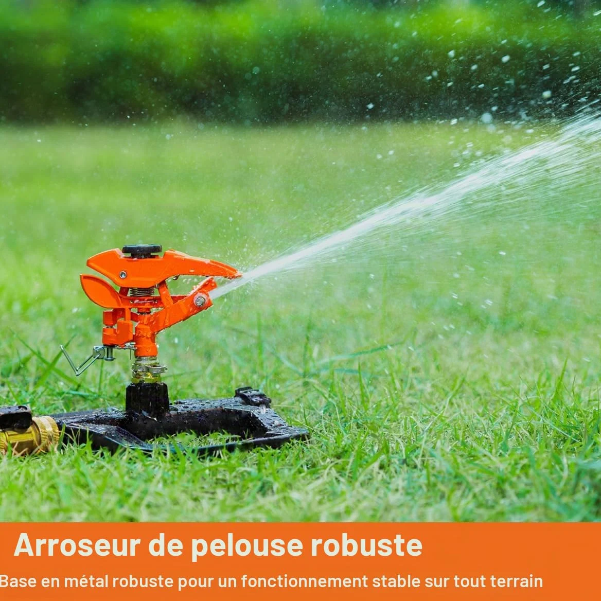 FANHAO Arroseur de Jardin à Impact pulsé Haute avec Base 100% métal, arroseurs de pelouse rotatifs à 360 degrés, pour l’arrosage Automatique du Jardin et de la pelouse. Couverture Jusqu’à 540 m²