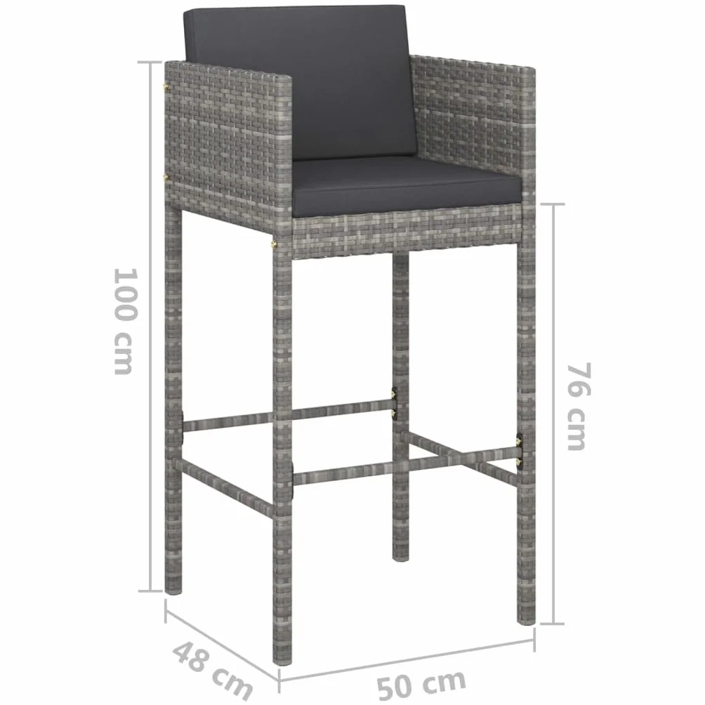 Ensemble de Bar de Jardin 5 pièces avec Coussins, Table et Chaises de Patio en Résine Tressée Gris