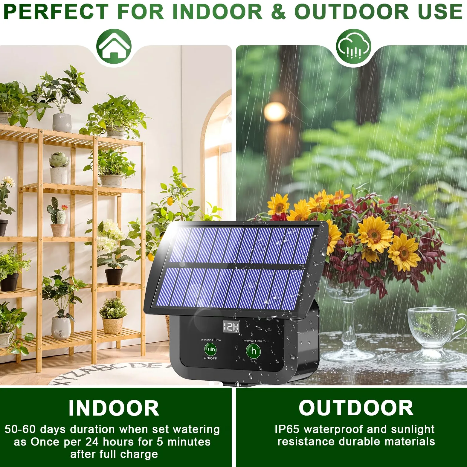 Kit de système d'irrigation goutte à goutte solaire, système d'arrosage automatique avec 30 modes de fonctionnement et 10 intervalles d'arrosage prend en charge 15 plantes en pot, kit d'irrigation