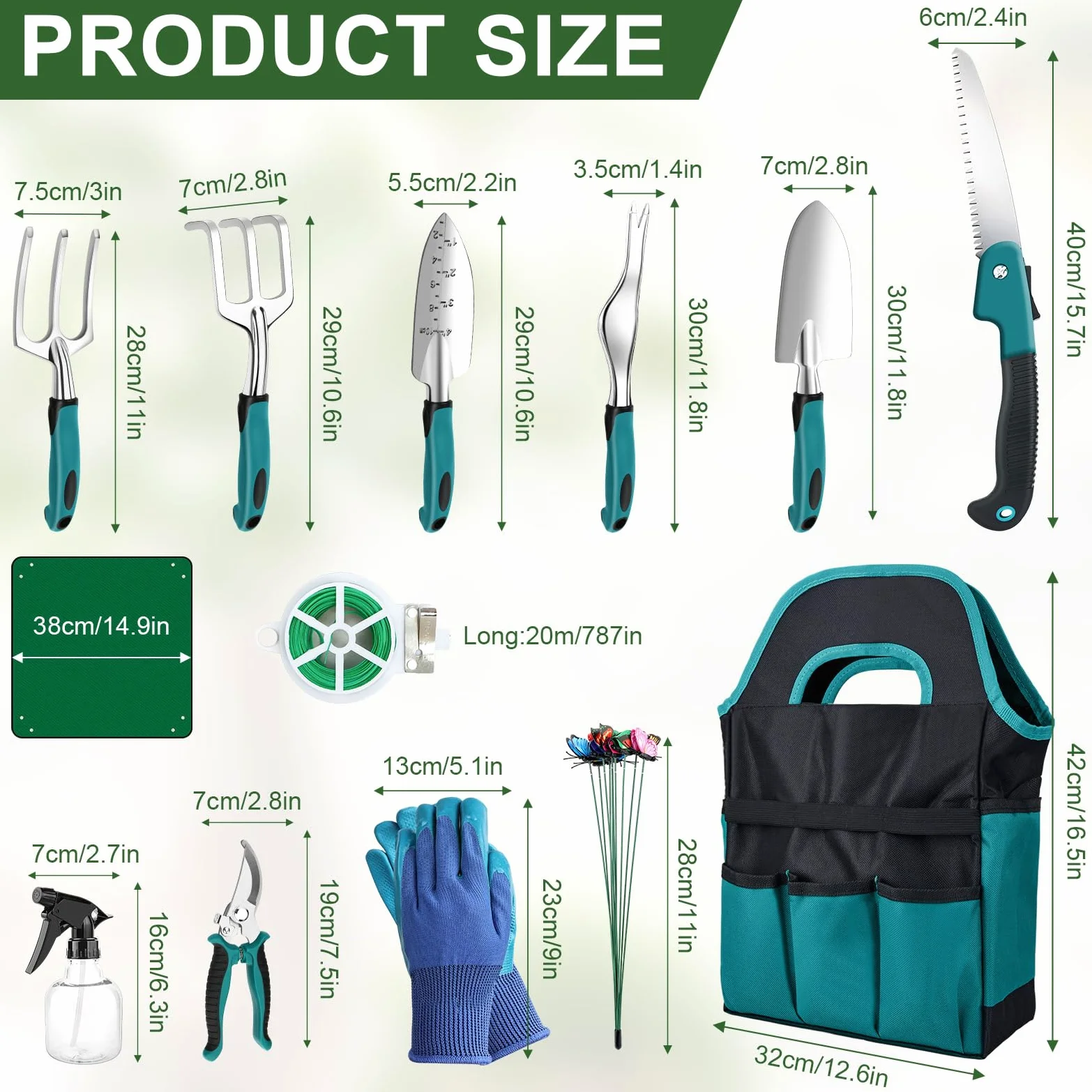 Lot de 22 outils de jardinage | Outils de jardin avec organiseur d'outils de jardin, sac à main, kit cadeau de jardin idéal pour les femmes et les hommes