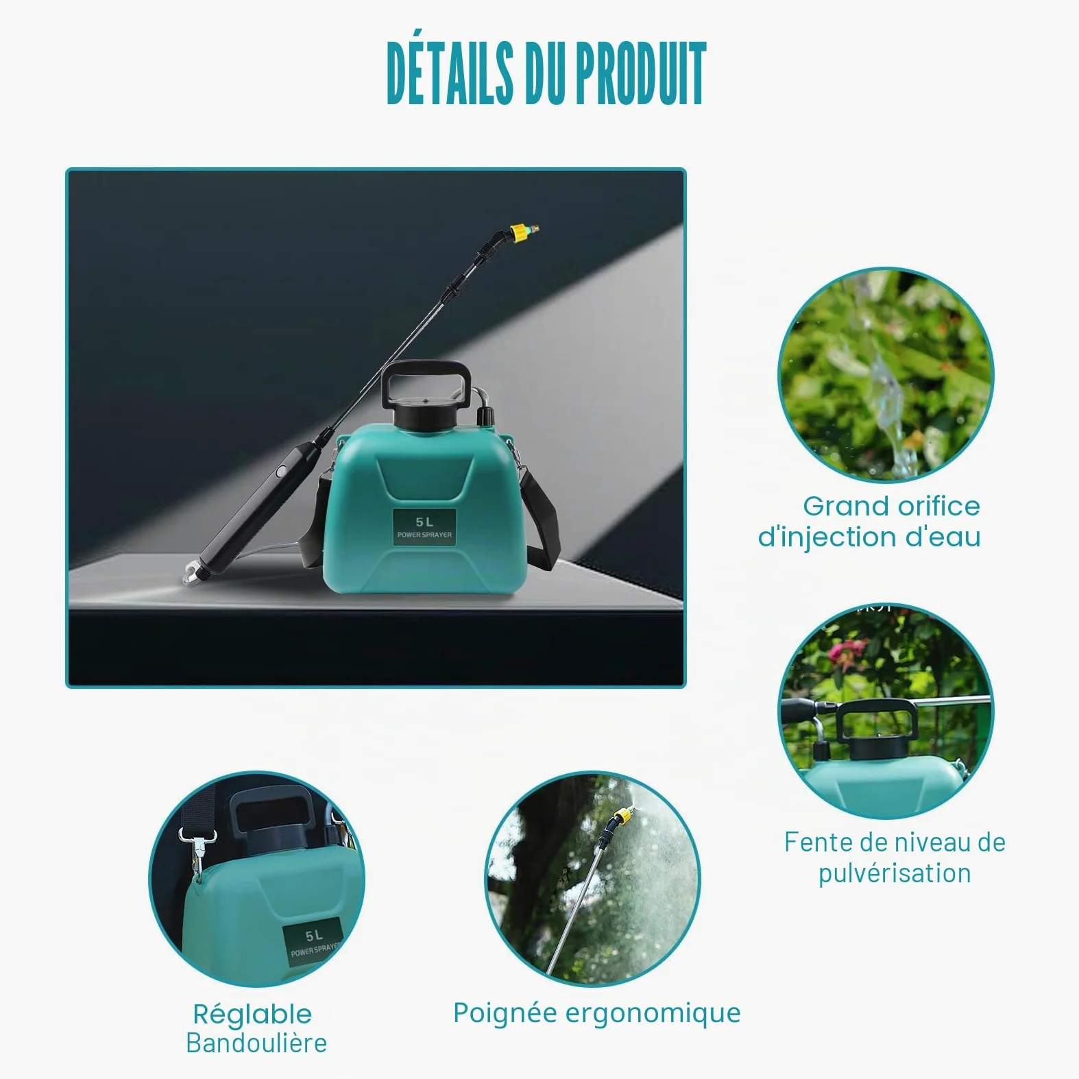 Pulverisateur Electrique 5L Pulverisateur de Jardin Electrique pour Plantes avec Lance Telescopique Pulvérisateur à Batterie 2400mAh Rechargeable Potable (Vert)