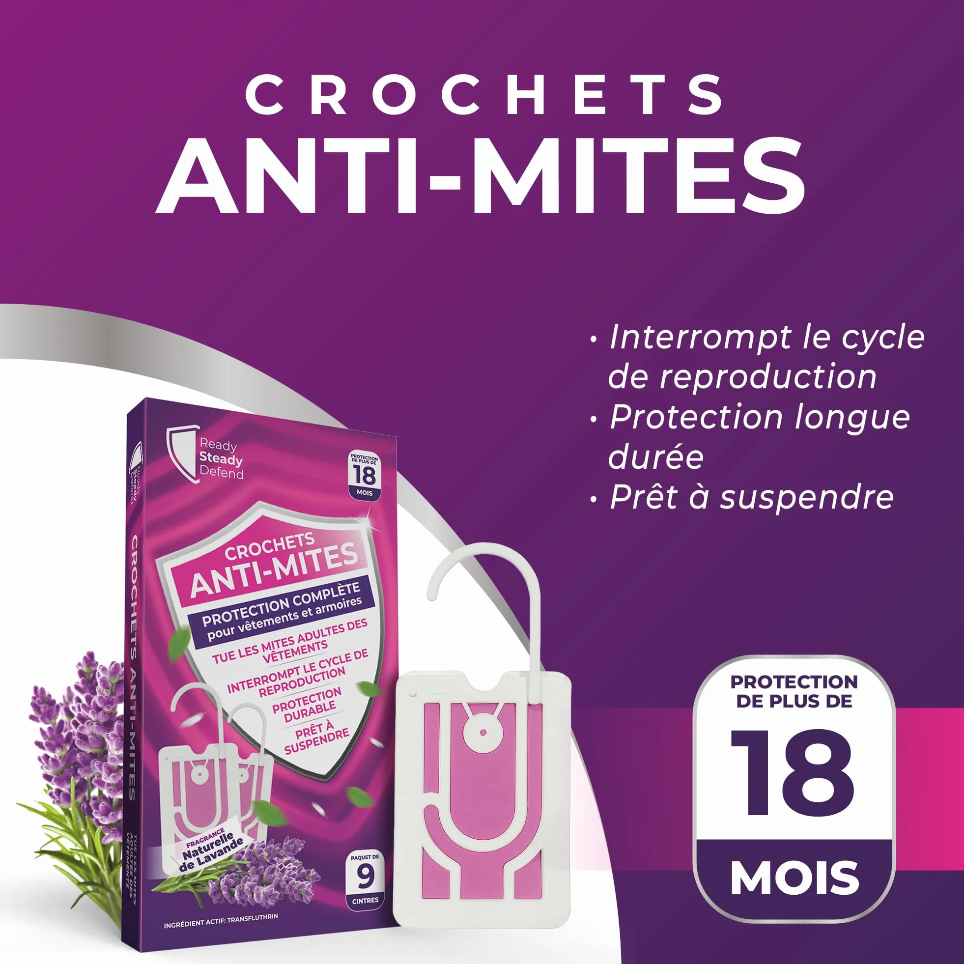 Anti-mites Vêtements Parfum Lavande 9 Textiles Protection 2 Mois