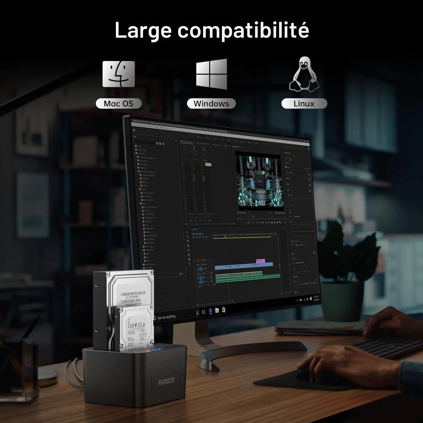 FIDECO Station d'accueil pour Disque Dur USB 3.0 Double Baie SATA HDD SSD 2.5 3.5 Pouces Clone Hors Ligne