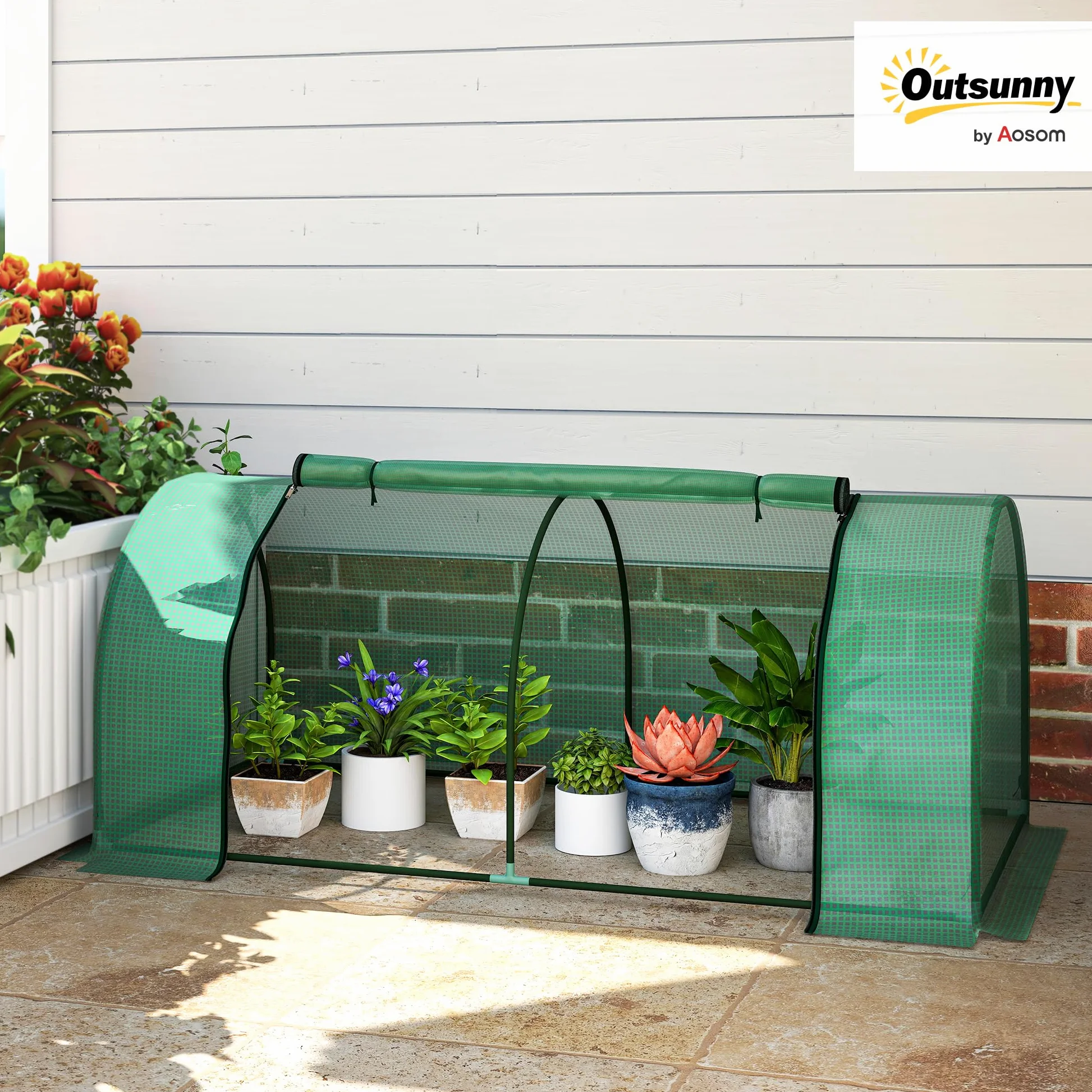 Outsunny Serre de Jardin Mini Serre à Tomates 2L x 1l x 0,8H m Acier Vert | Porte Zippée, Bâche PE