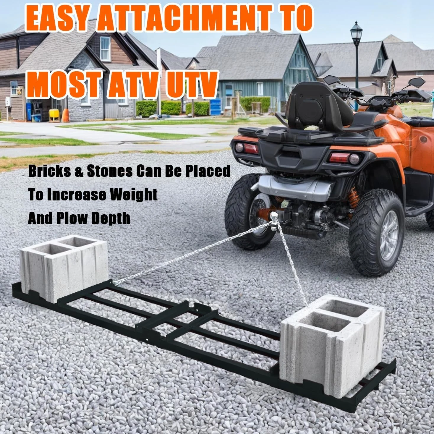 Garvee Herse trainée de 122 x 51 cm (48 x 20 Pouces), Niveleur pour pelouse en Acier Q235 Lourd avec Barres réglables, râteau pour nivellement Gravier et Sol pour VTT, UTV et tracteurs de Jardin Noir