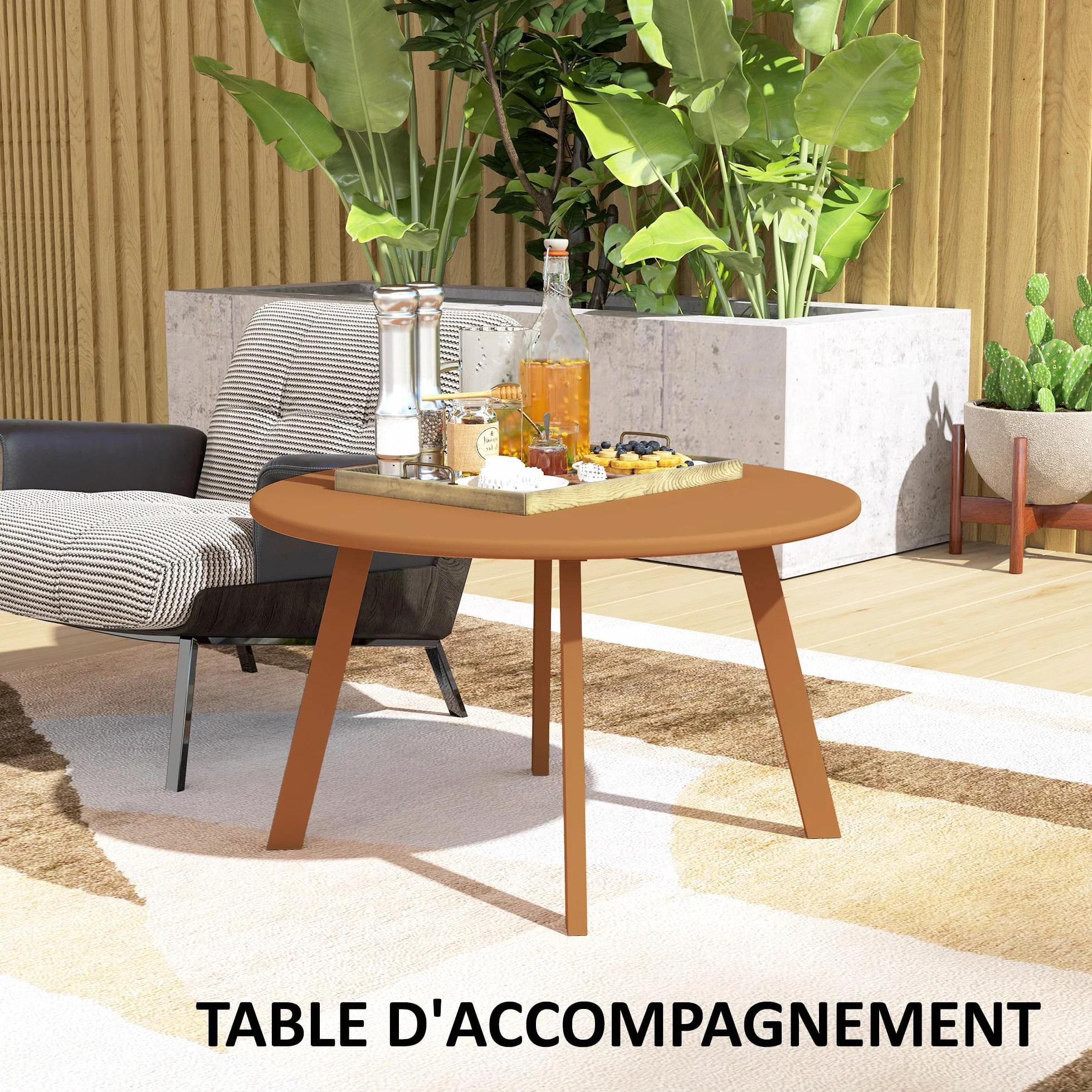 Outsunny Petite Table Basse Ronde Ø 70 x 42 cm, Cadre en métal, Orange