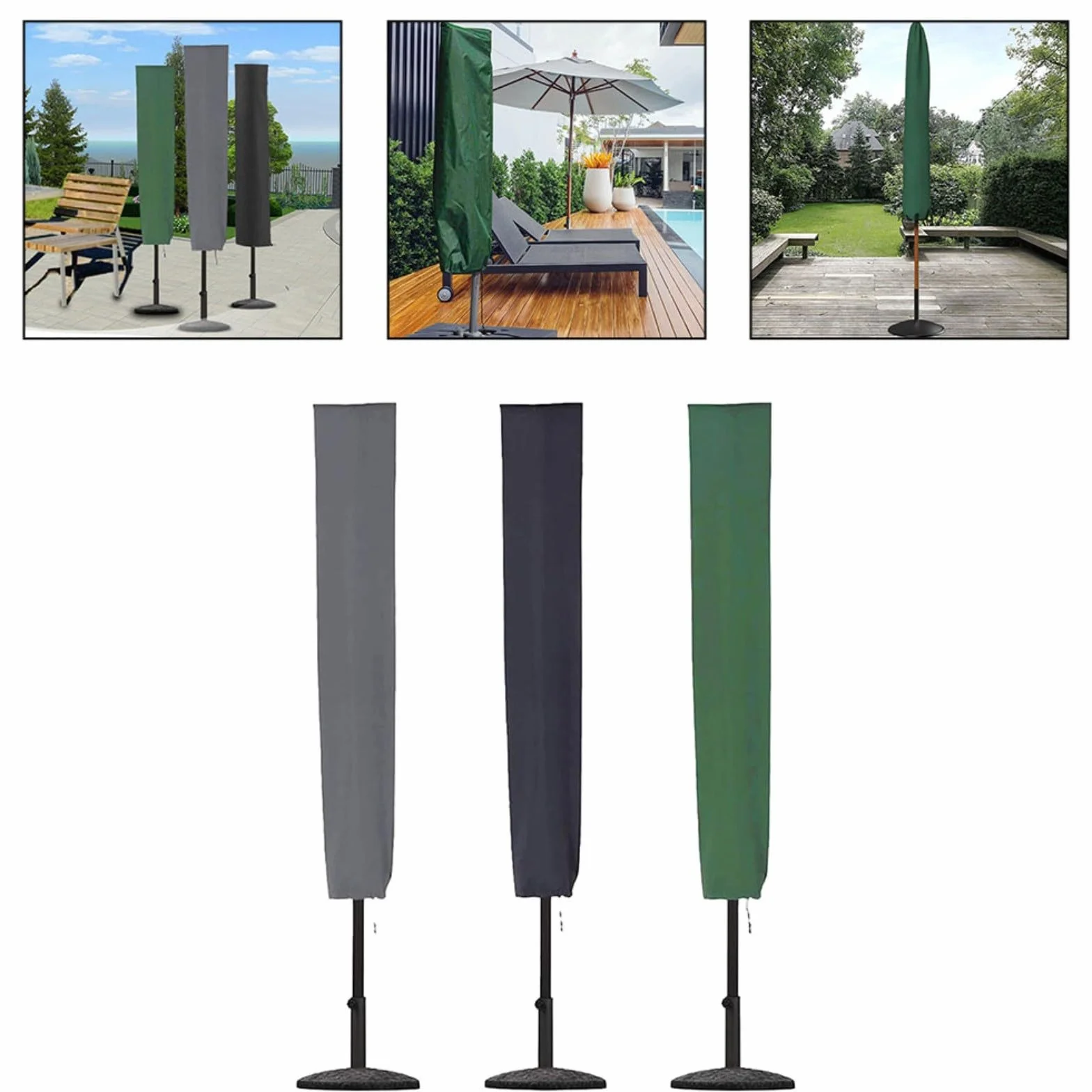 Housse de parasol Oxford 600D résistant au vent 153 x 30 cm noir