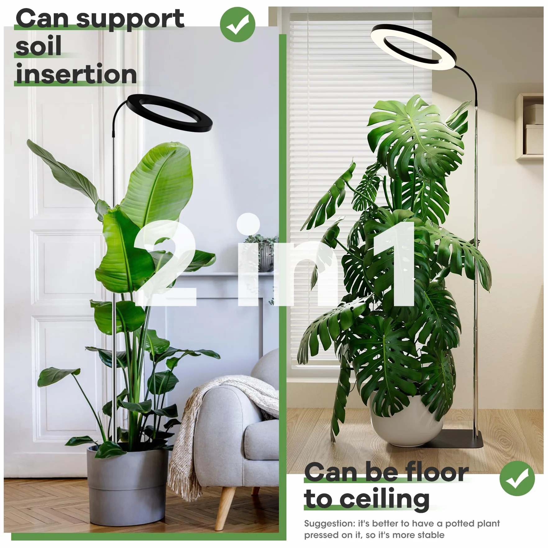 Lampe pour plantes à spectre complet 160 LED 5V4A, Grow Light avec tuyau flexible 360°, prise européenne, minuterie 3/9/12H, tige télescopique 11.8-59 pouces