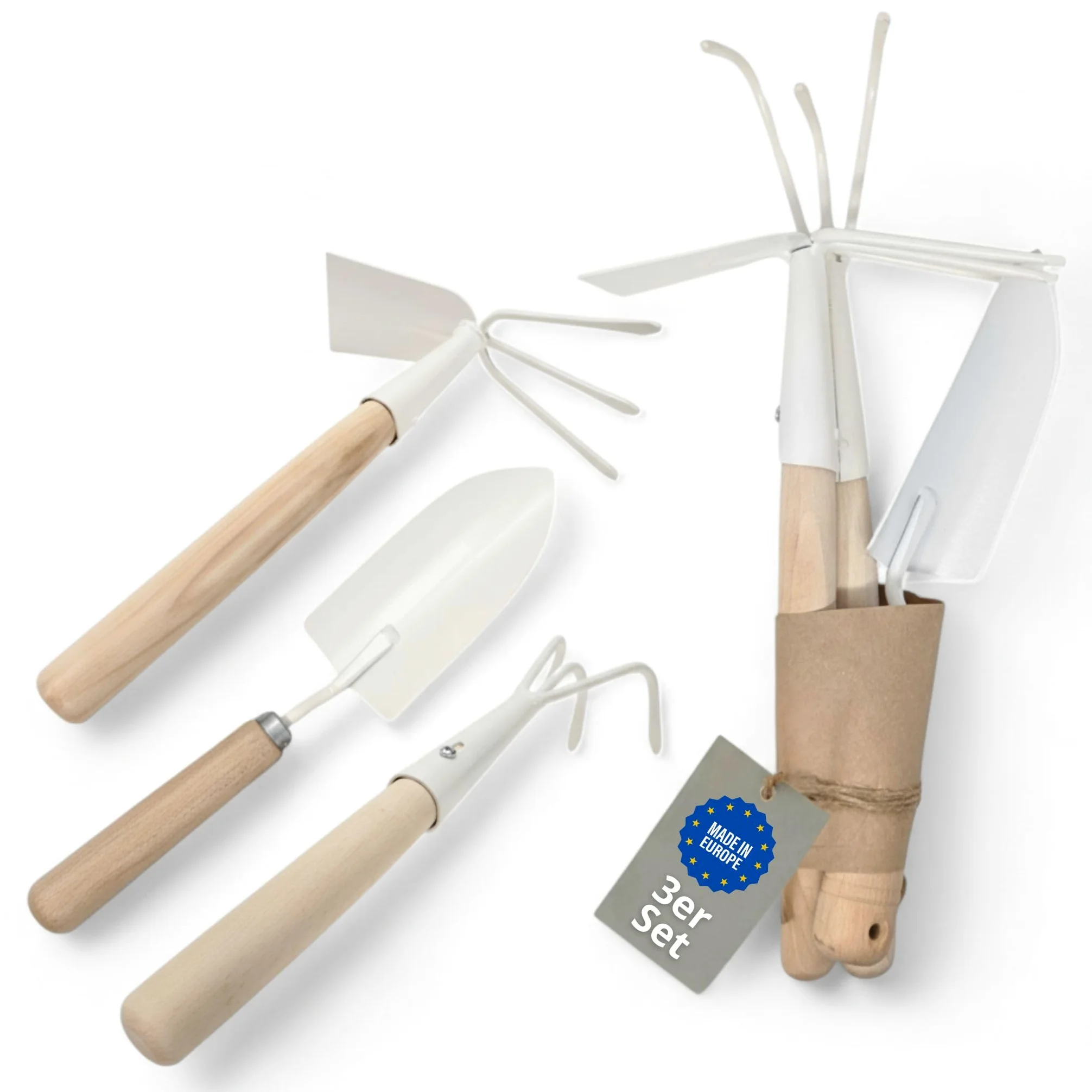 LIVLIG Outillage de Jardin - Griffe de Jardin, Pelle à Main, Houe avec 2 Griffes, Lot de 3 Outils Jardinage, Poignées en Bois - Outil Jardinage Idéal pour Cadeaux de Jardin pour Femmes et Hommes