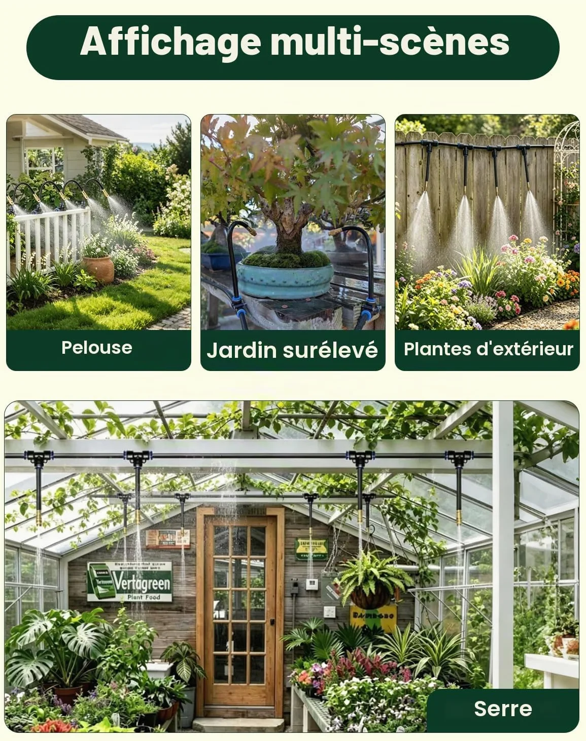 Système d'irrigation de jardin 20 m, tuyau d'arrosage automatique à 360 ° avec 20 buses de pulvérisation réglables, système de refroidissement à brouillard extérieur pour jardin, serre, pelouse