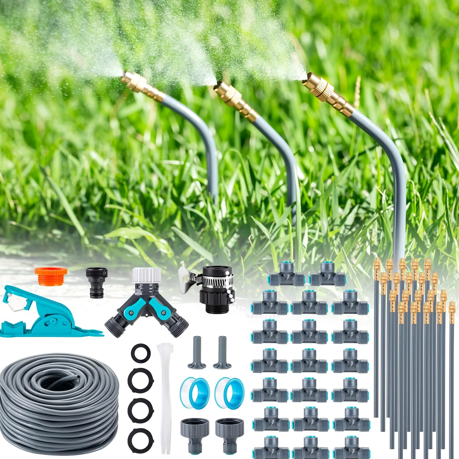 Système d'irrigation automatique de jardin à 360°, irrigation goutte à goutte avec contrôle précis du débit, système d'arrosage système de refroidissement pour serre, parterre surélevé, terrasse
