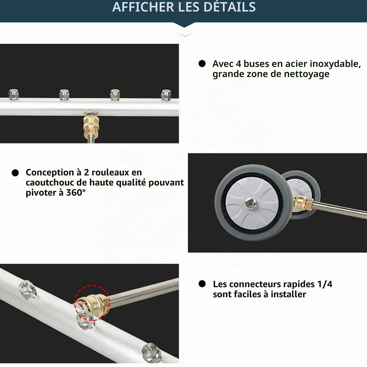 Laveuse à pression sous le chariot, nettoyeur de balai à eau en forme d'éventail, prise rapide 1/4 pour nettoyeur haute pression