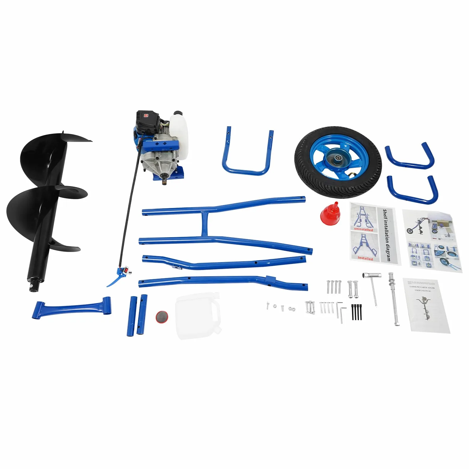Tarière à essence 2 temps, 52 cc, réservoir de 1 l, avec support de transport, foret de jardin, puissance 1460 W, embrayage centrifuge