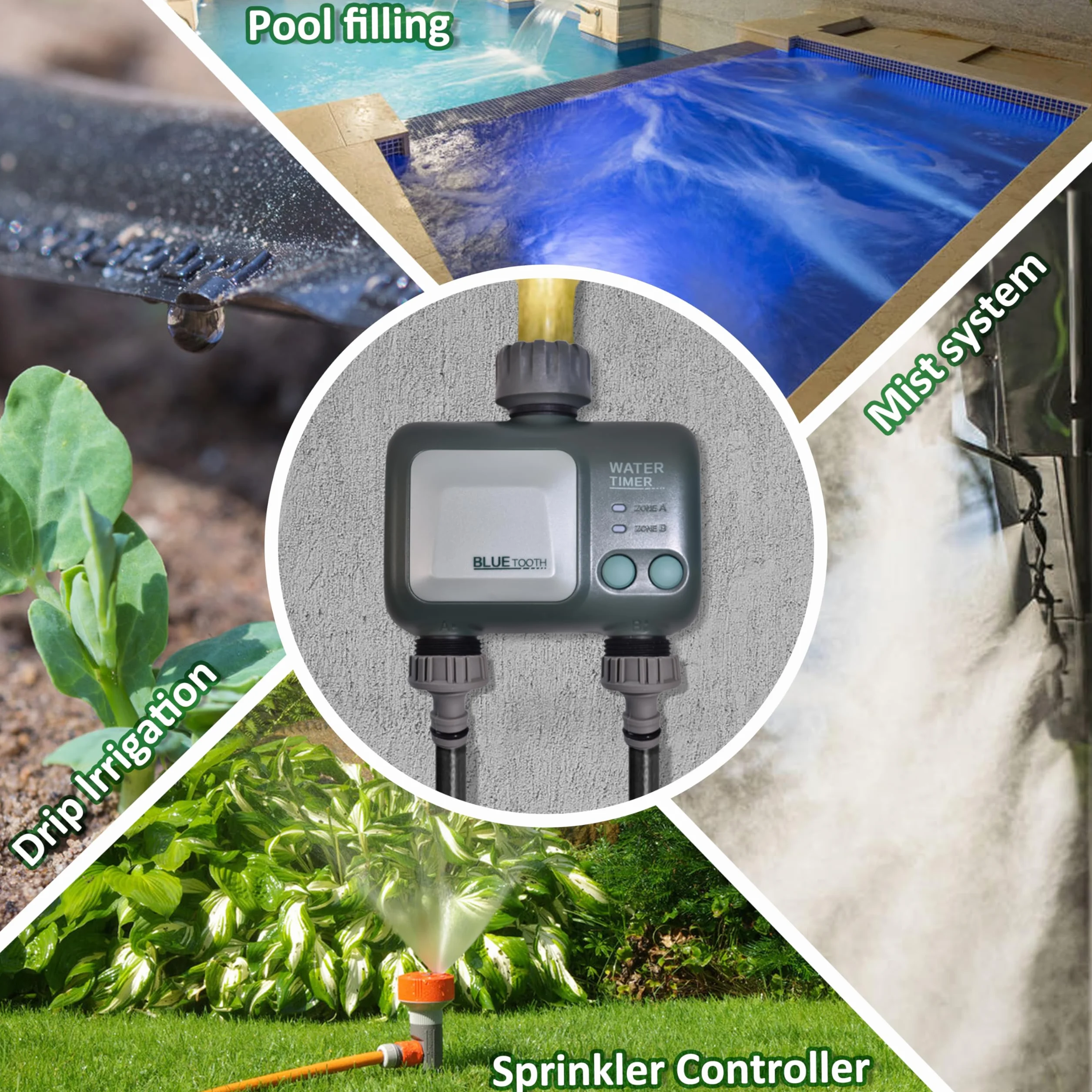 Johgee Programmateur Arrosage WiFi Bluetooth 2 Sorties IPX5 Arrosage Automatique Jardin Pelouse