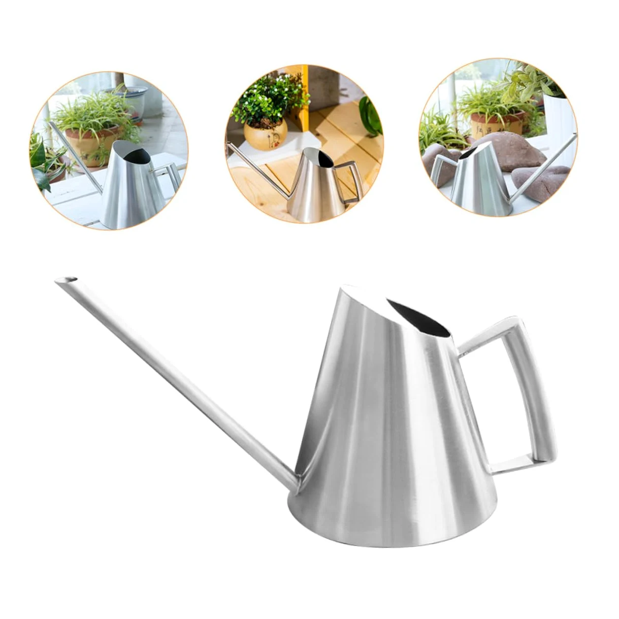 VICASKY Arrosoir en Acier Inoxydable 900ml Long Bec pour Jardinage, Style Vintage Argenté, Finition Soignée et Prise Confortable pour Fleurs et Plantes