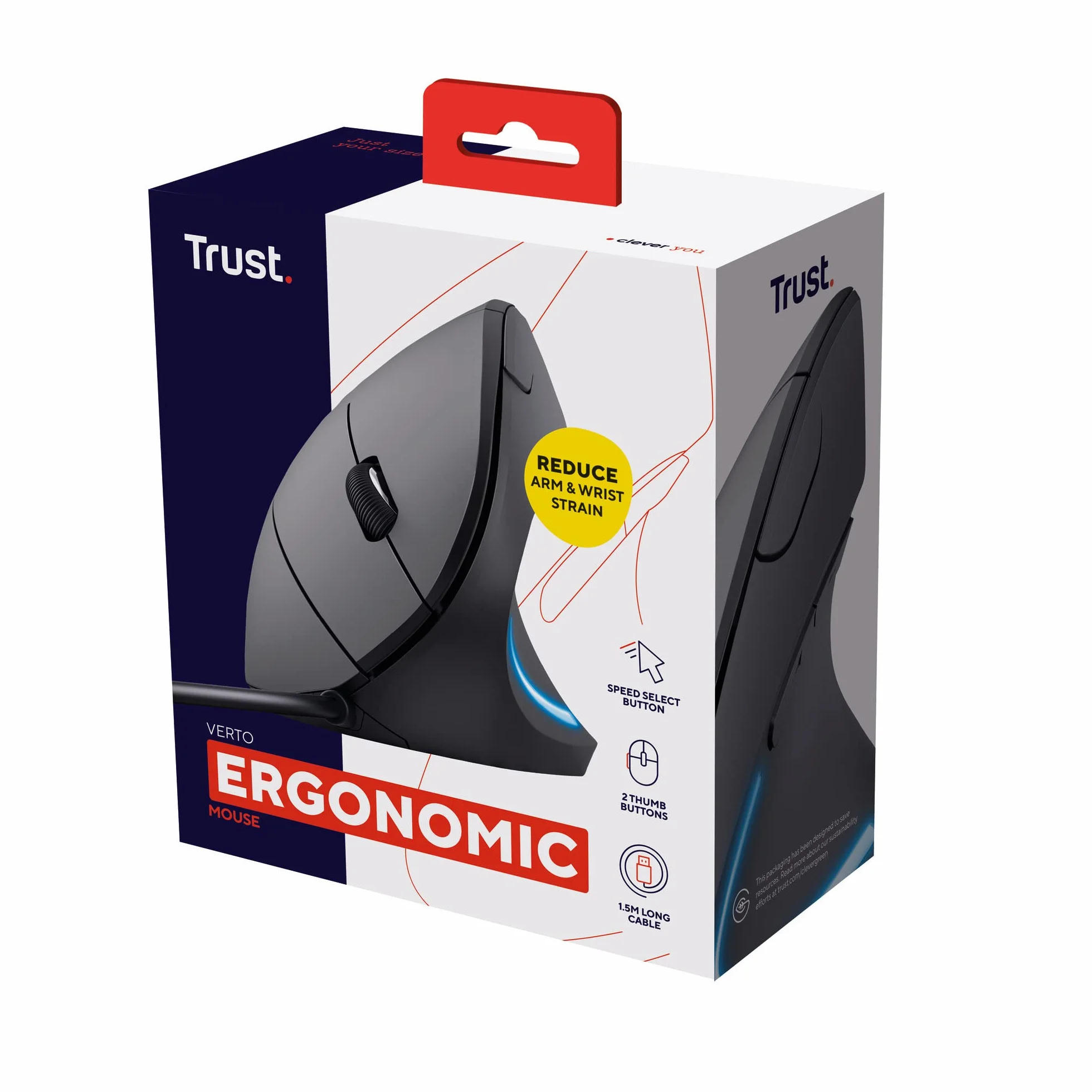 Trust Verto Souris Ergonomique Verticale Filaire 1000-1600 DPI 6 Boutons LED Noir