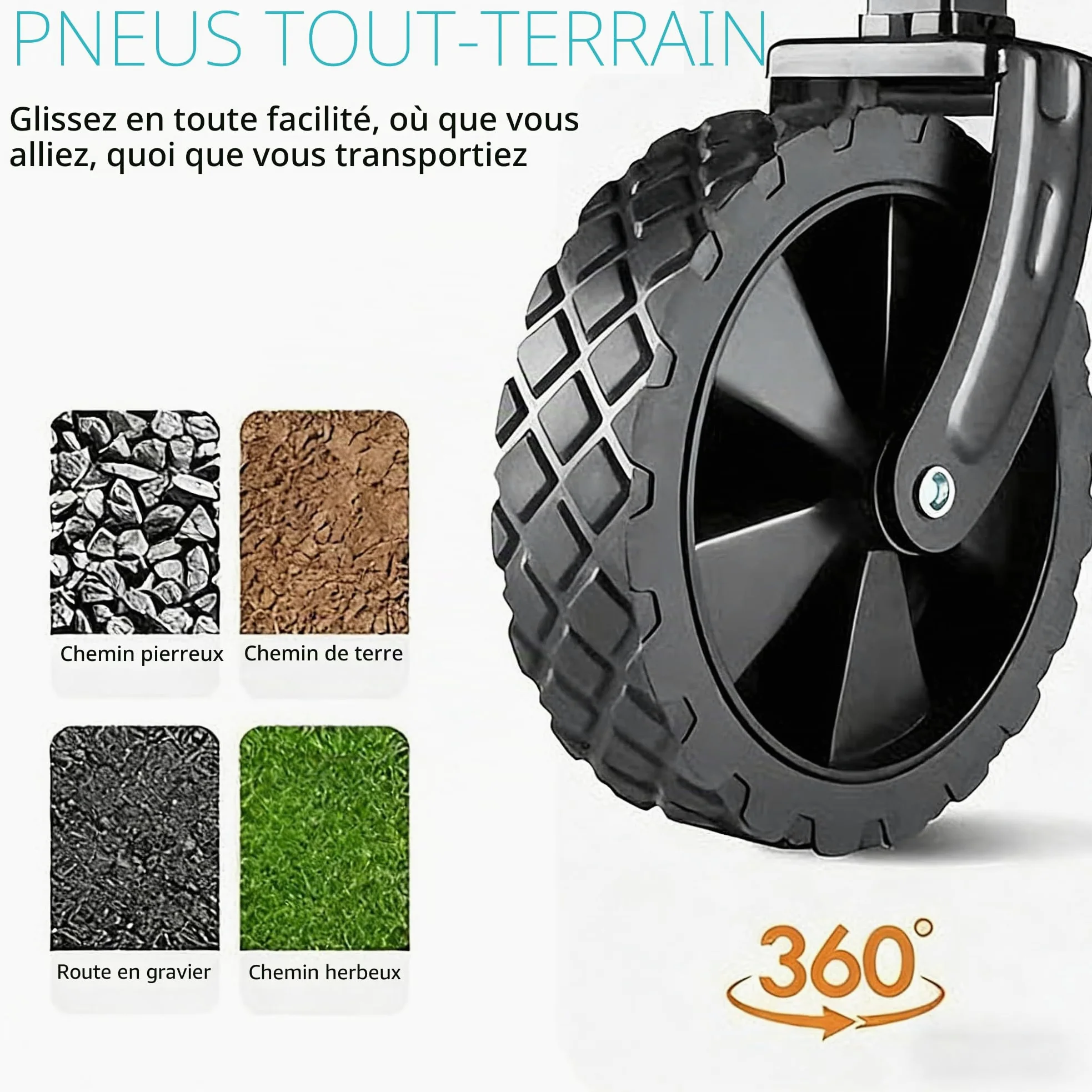 SNZ Chariot de Transport Pliable 4 Roues - Capacité 150kg - Roues 360° Tout Terrain - Poignée Réglable - pour Camping, Courses, Jardin, Plage - Compact et Léger