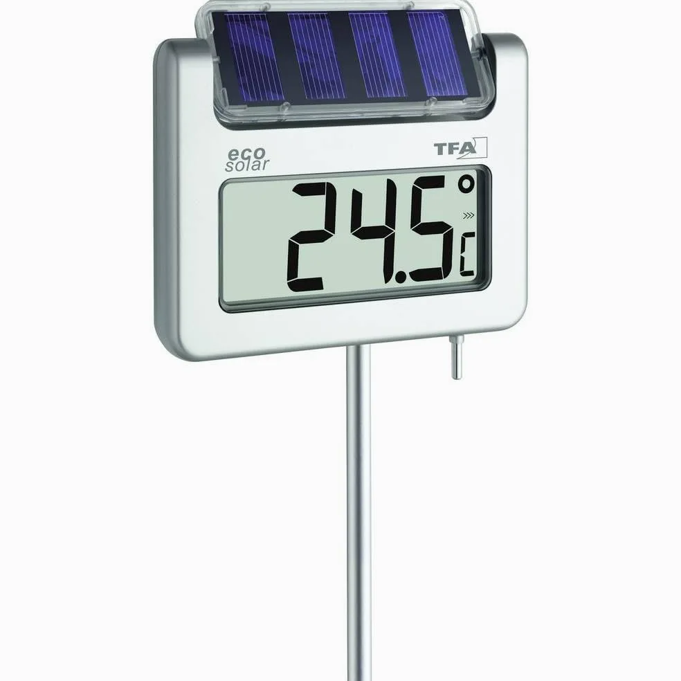 TFA Dostmann Thermomètre de jardin digital Avenue, 30.2026, grand thermomètre d'extérieur, résistant aux intempéries, durable, thermomètre solaire, argenté