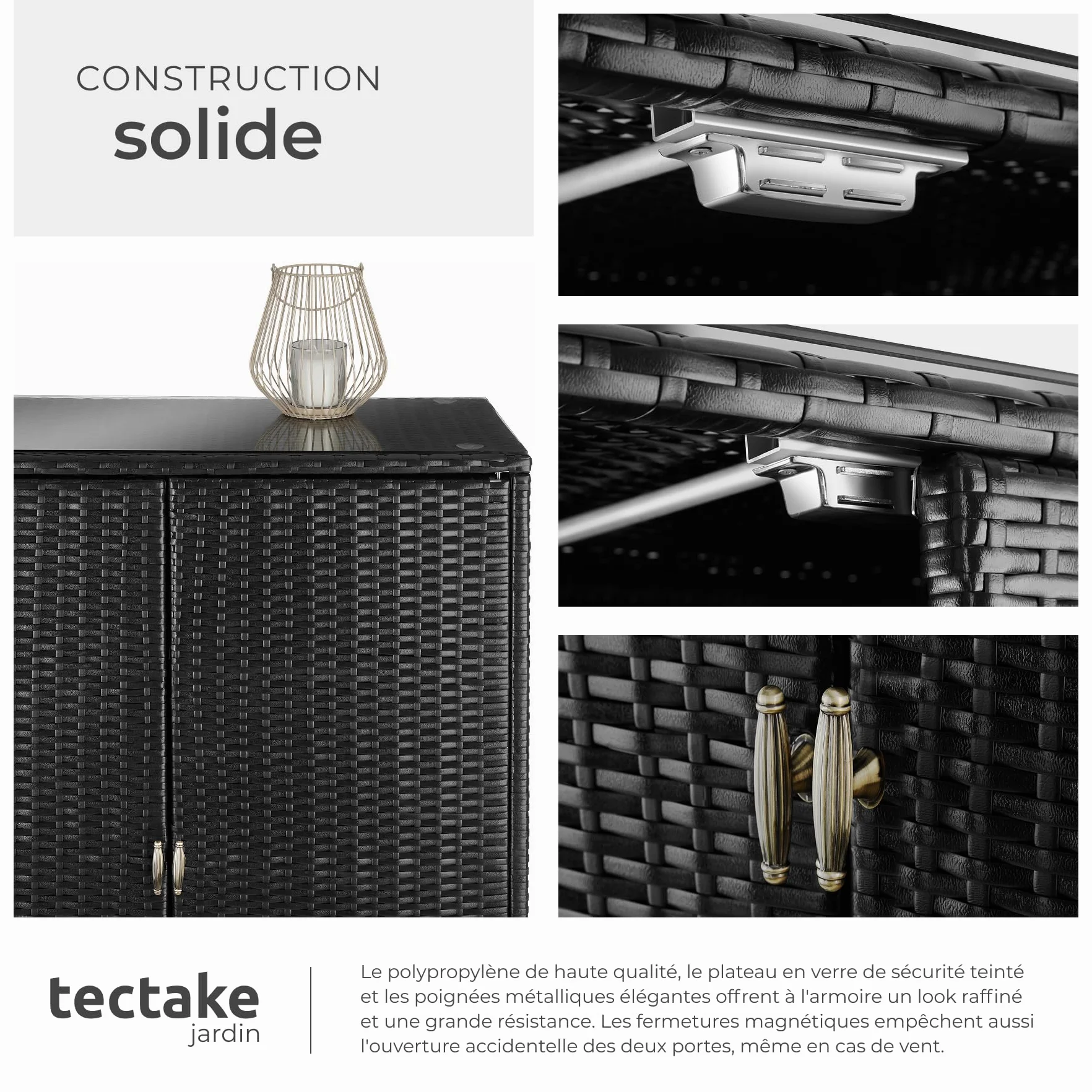 Tectake Armoire de Jardin 84,5x40,5x103,5 cm Résine tressée Aluminium 2 Portes 3 étagères 75 kg