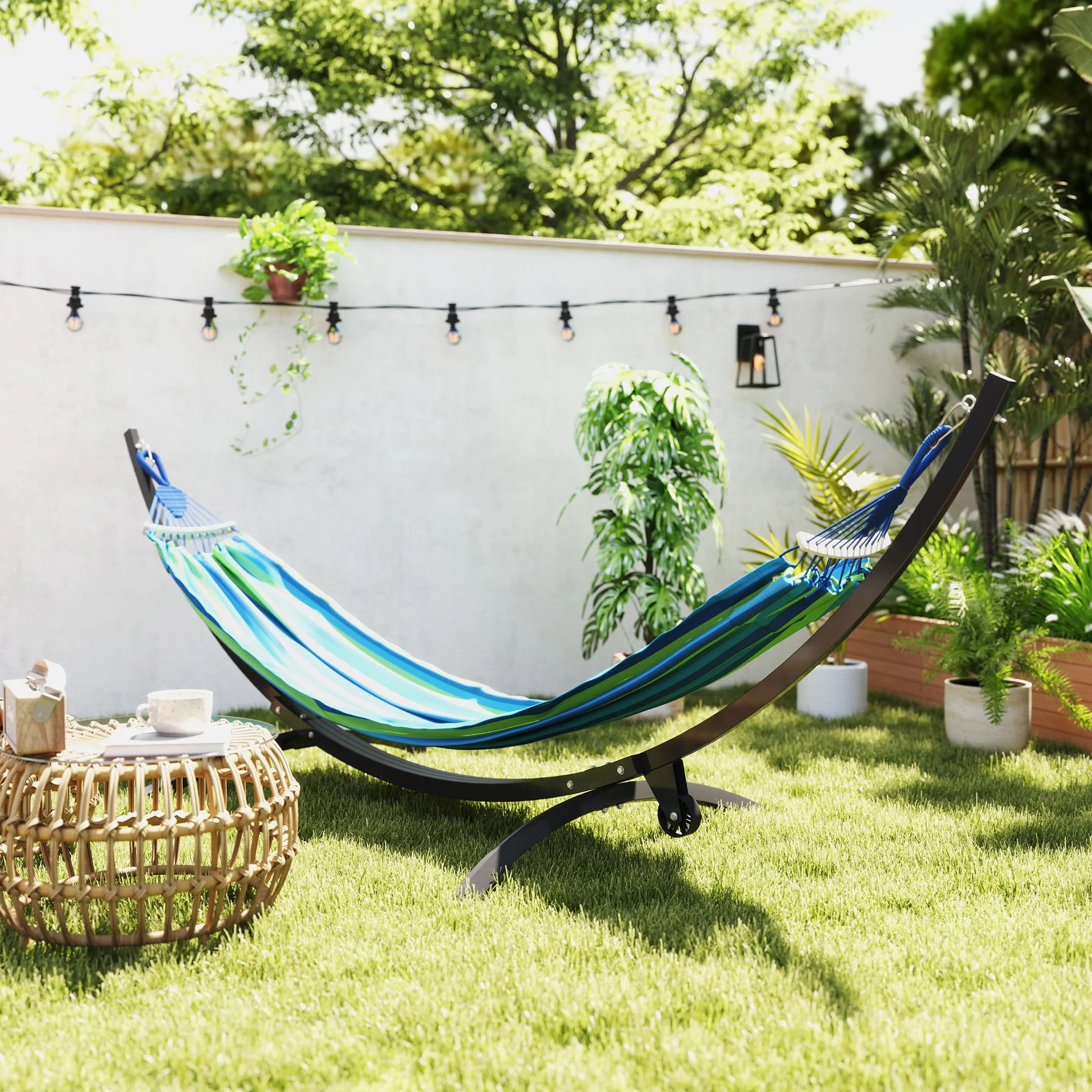Outsunny Support de hamac en métal avec Roues, 150 kg, 337 x 118 x 118 cm Noir