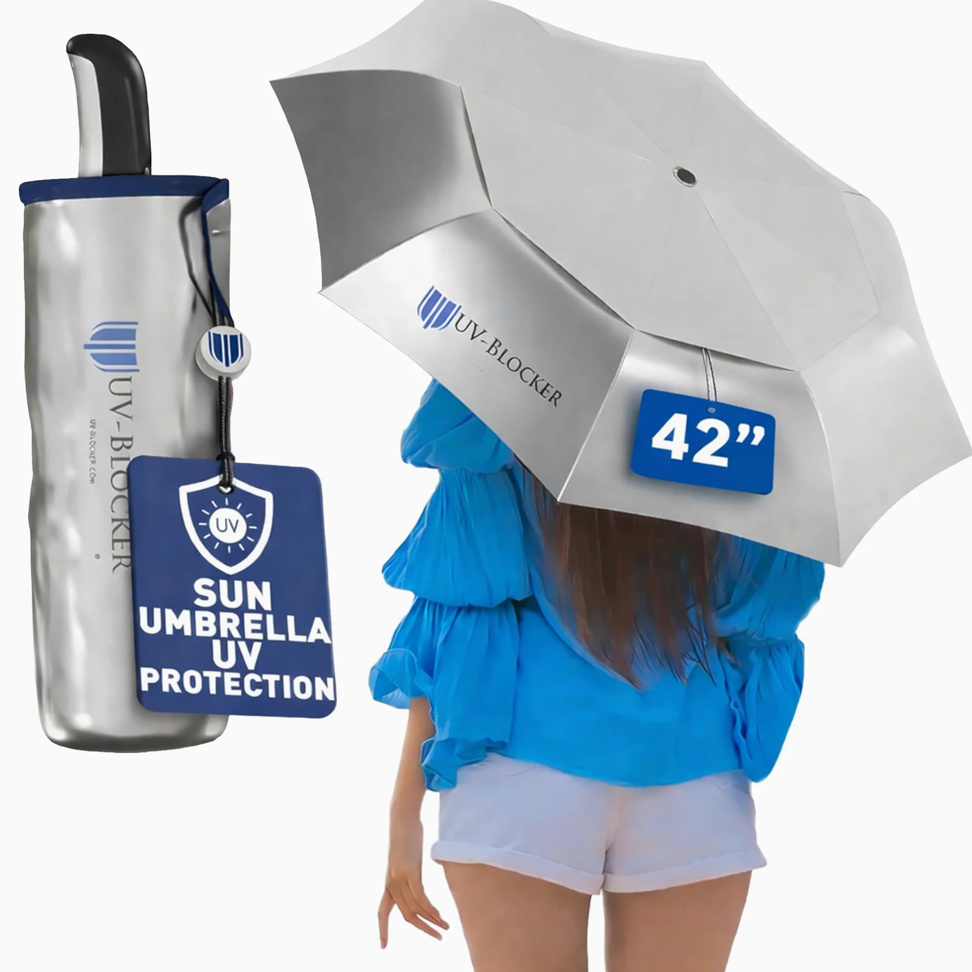 UV-Blocker Umbrellas Parapluie compact anti-UV avec protection UV Blanc Uni