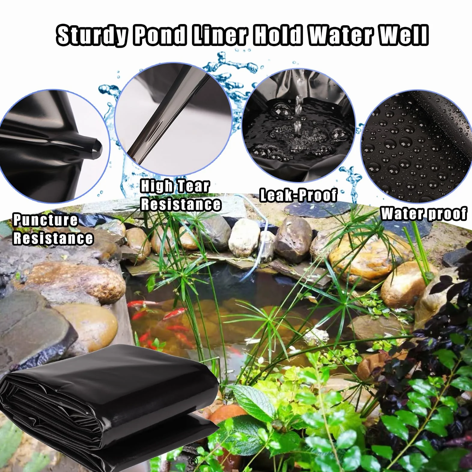 Revêtement de bassin préformé résistant à la perforation imperméable pour bassin de jardin cascade facile à couper 7 x 9 m
