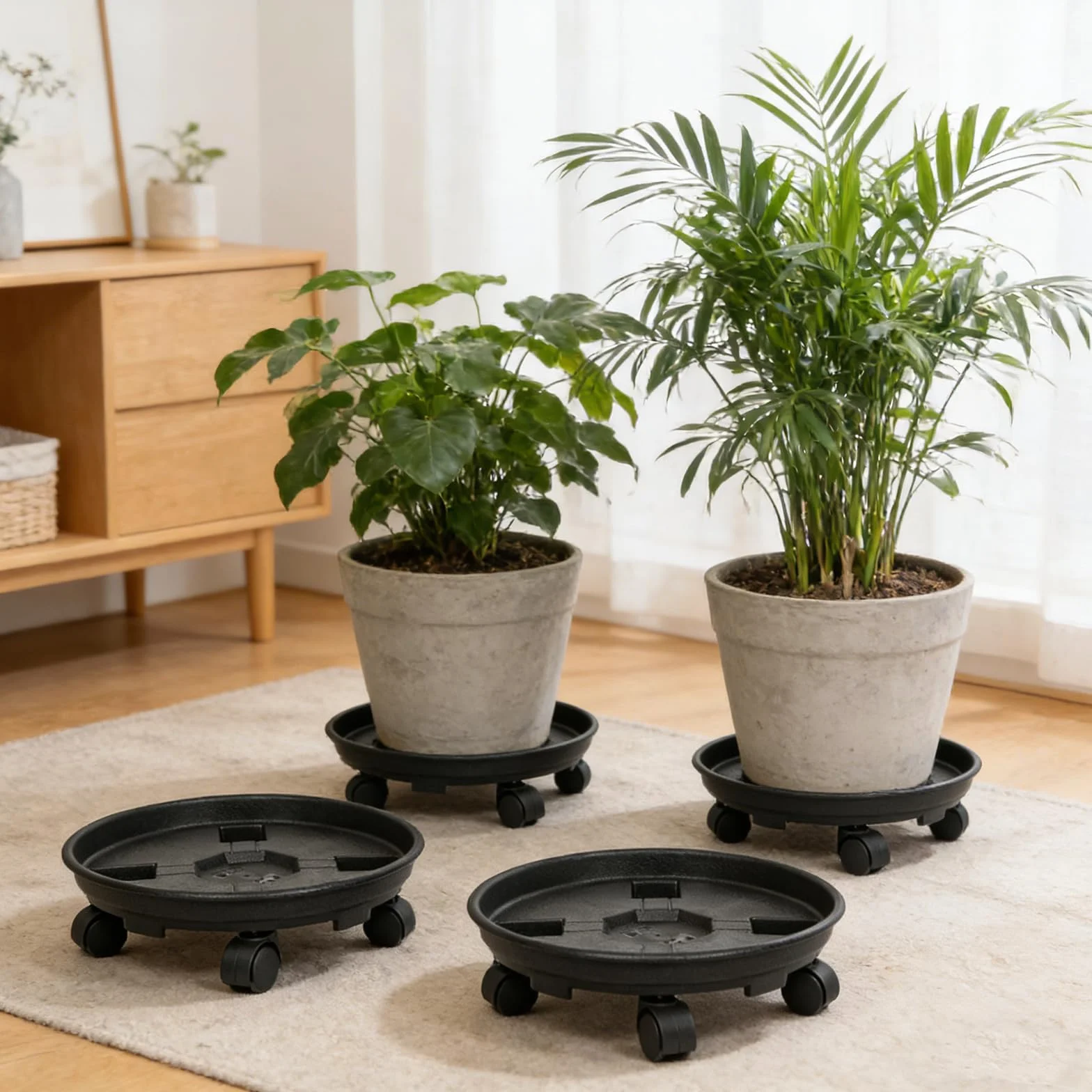 Porte Plante à roulettes 30 cm, Supports de Pots de Fleurs en Plastique, Support Plante Roulette intérieur et extérieur