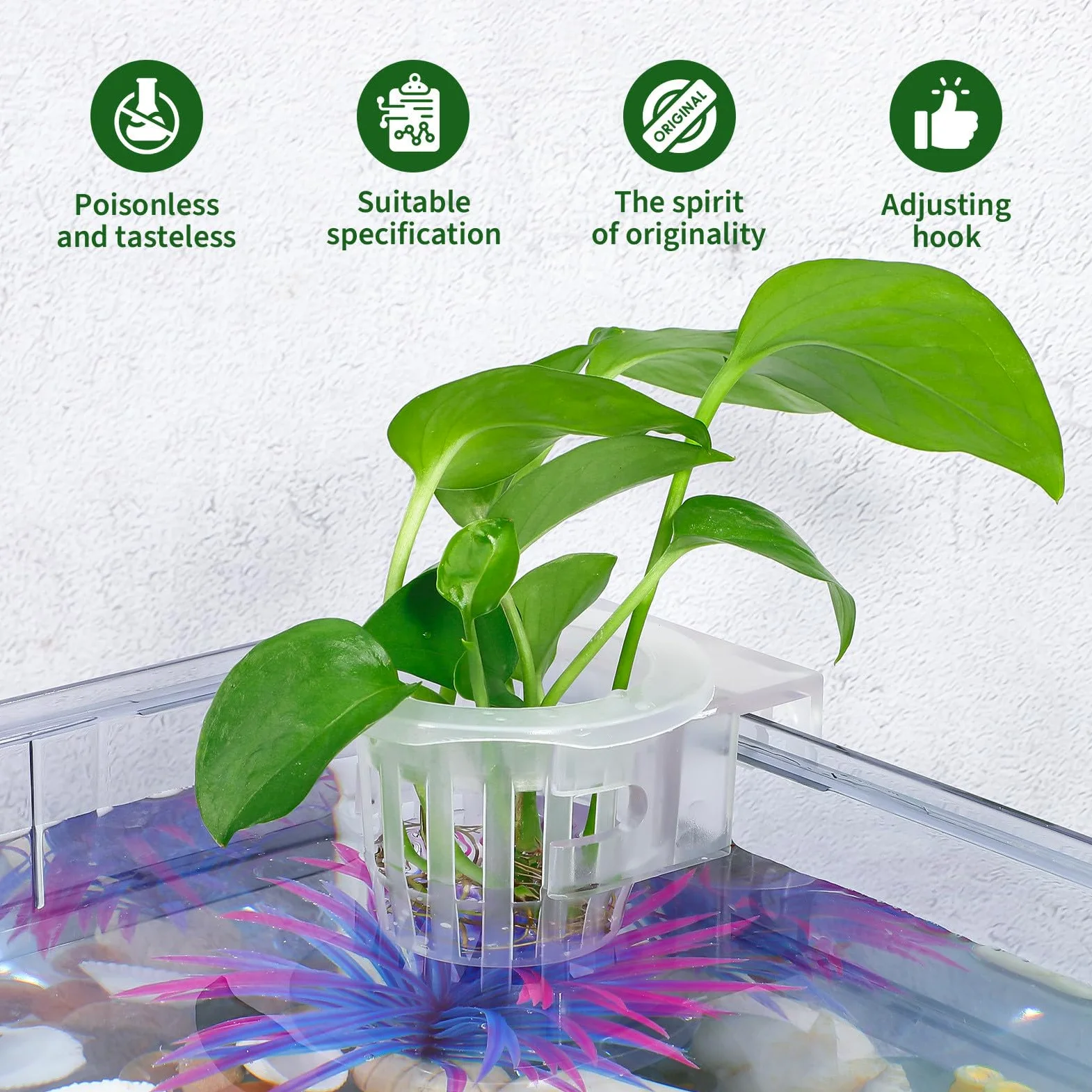 SUPVOX Lot de 4 supports de plantes à suspendre pour aquarium avec ventouses – Paniers de plantes pour aquarium et décoration d'aquarium