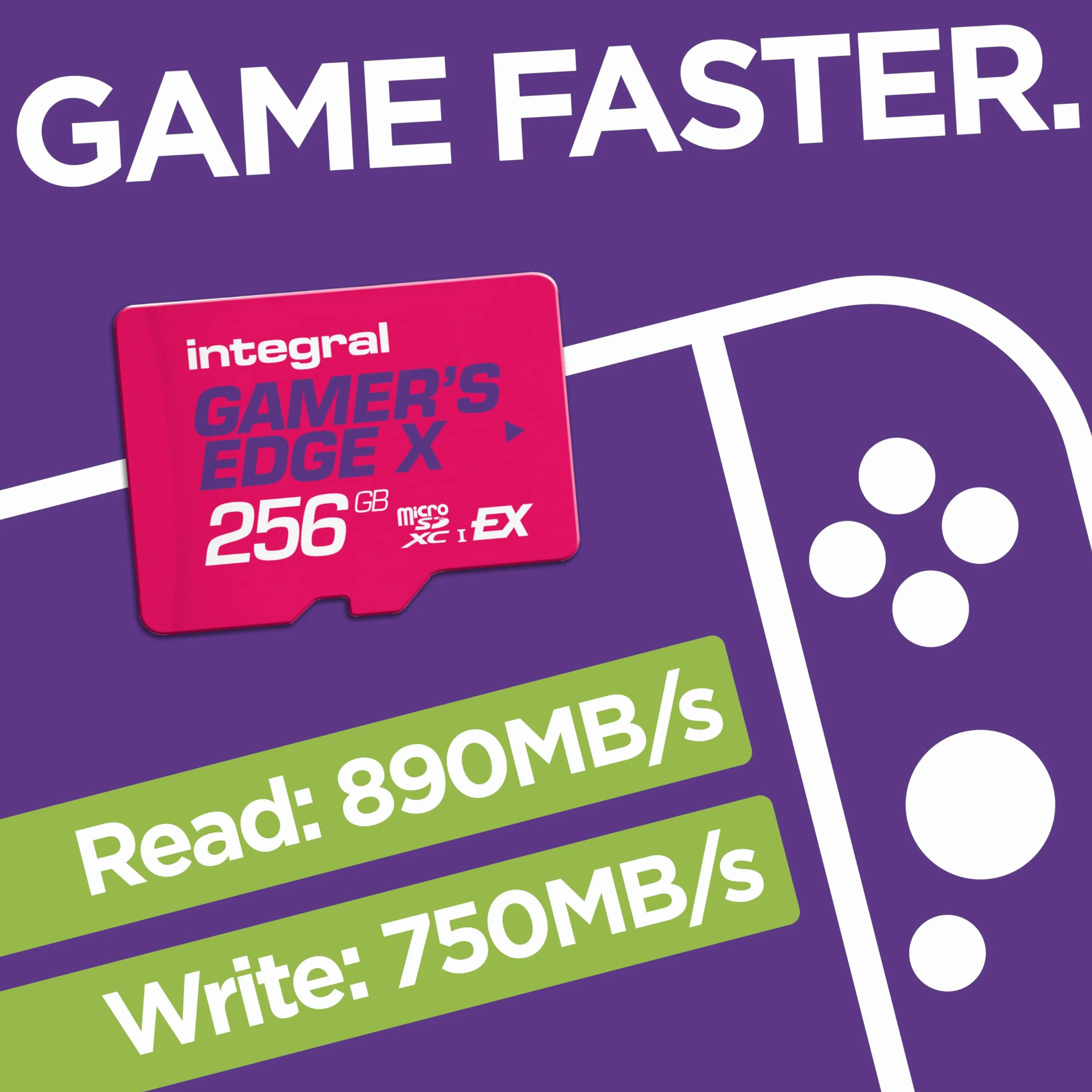 Carte microSD Express Gamer's Edge X 256 Go pour Switch 2, 890 Mo/s Lecture, 750 Mo/s écriture, NVMe, 4K, A1