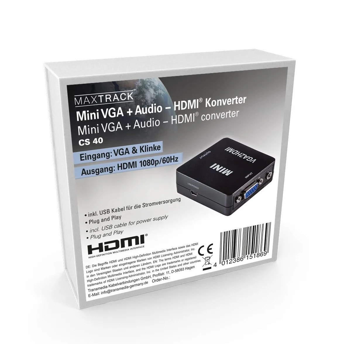 MAXTRACK CS40L Convertisseur VGA vers HDMI Full HD 1080p 60 Hz