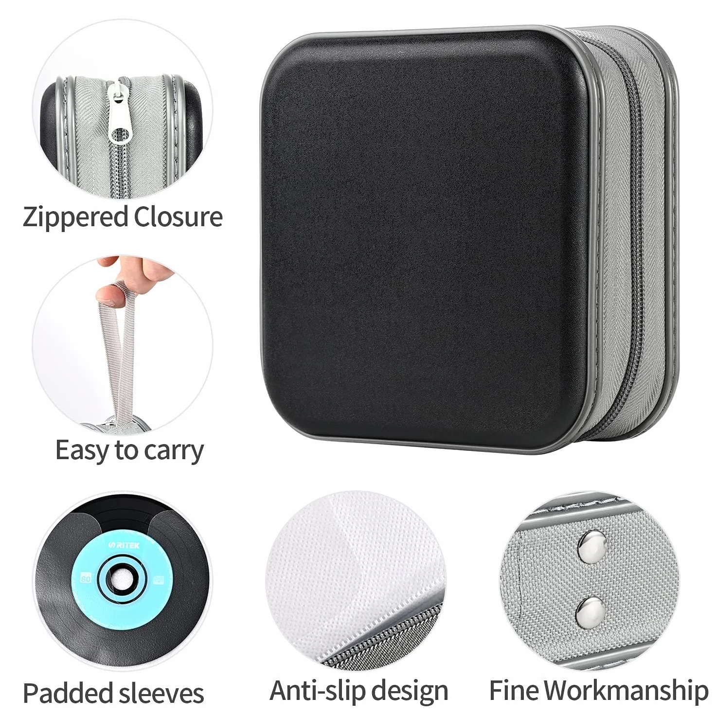 UENTIP étui DVD 48 capacité plastique rigide rangement CD noir
