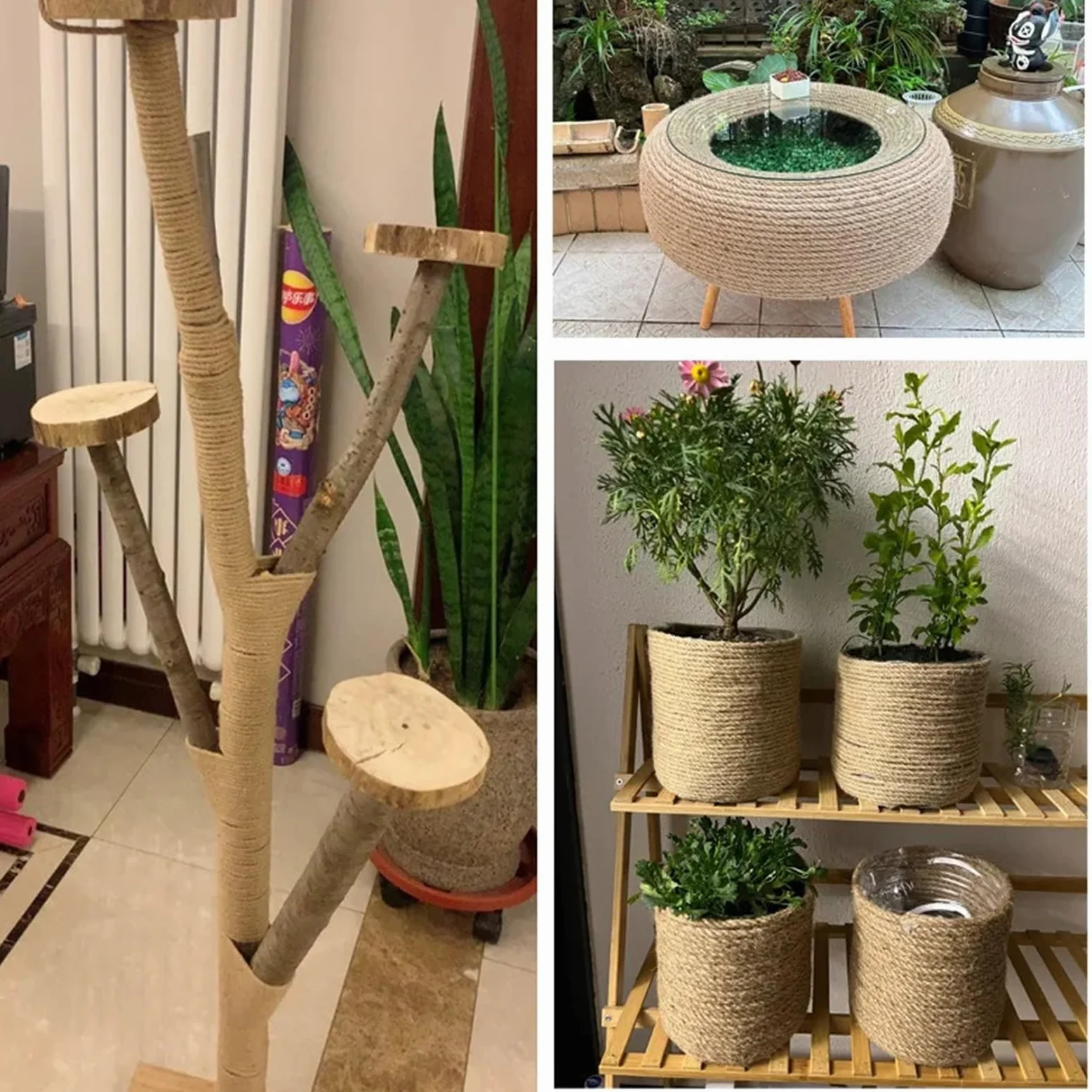 Ficelle De Jardin Corde de Jute en macramé, 50/100M, for Bricolage, Couture, Textile Maison, Chaise Bureau, Reliure Jambes, Plante Suspendue, Fabrication Pot Fleur(100M,4mm)