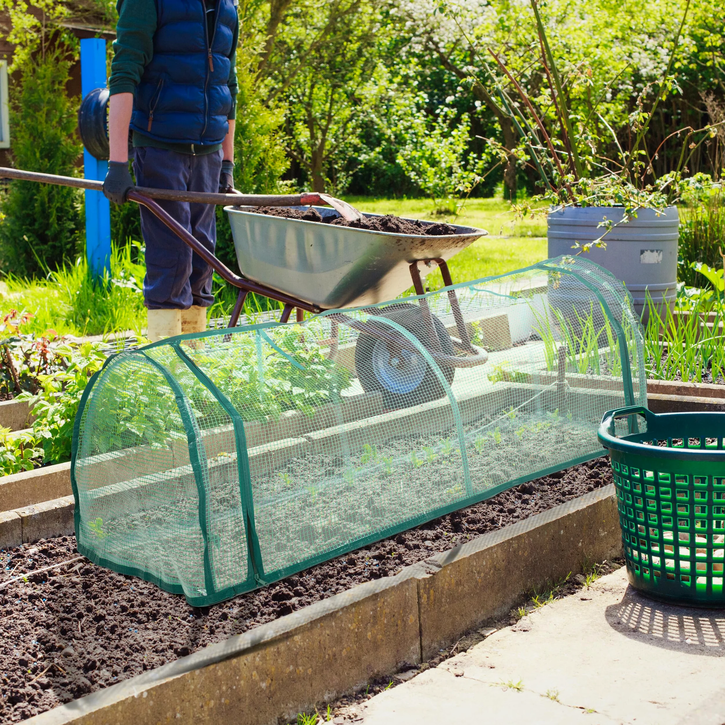 Relaxdays Serre de Jardin, Fer, bâche en PE, Porte Enroulable avec Fermetures éclair, H x L x P : 50 x 128 x 60 cm, Vert